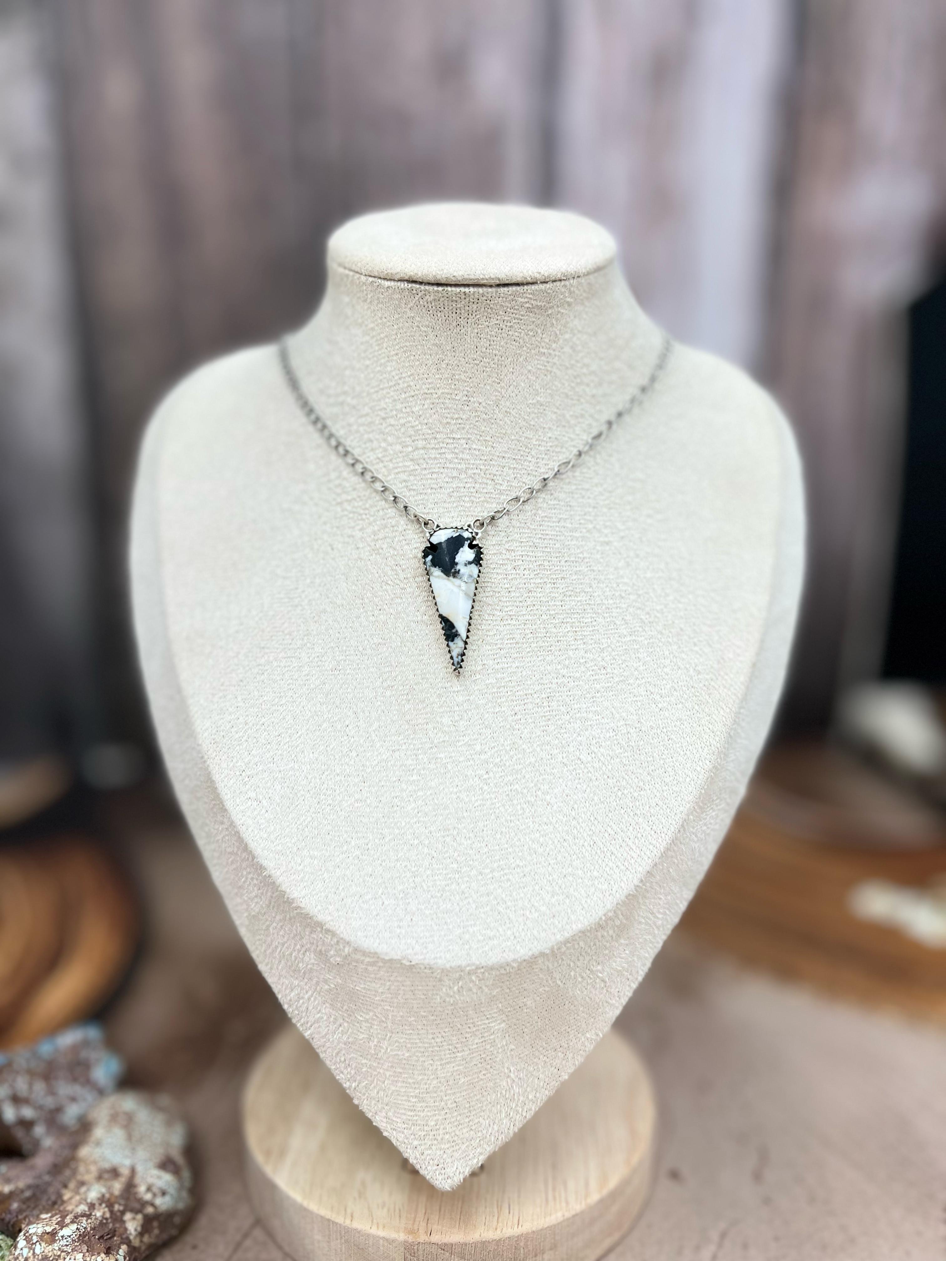 Handmade Sterling Silver Orange Mojave Turquoise, White Buffalo Turquoise Necklace with Signed Nizhoni