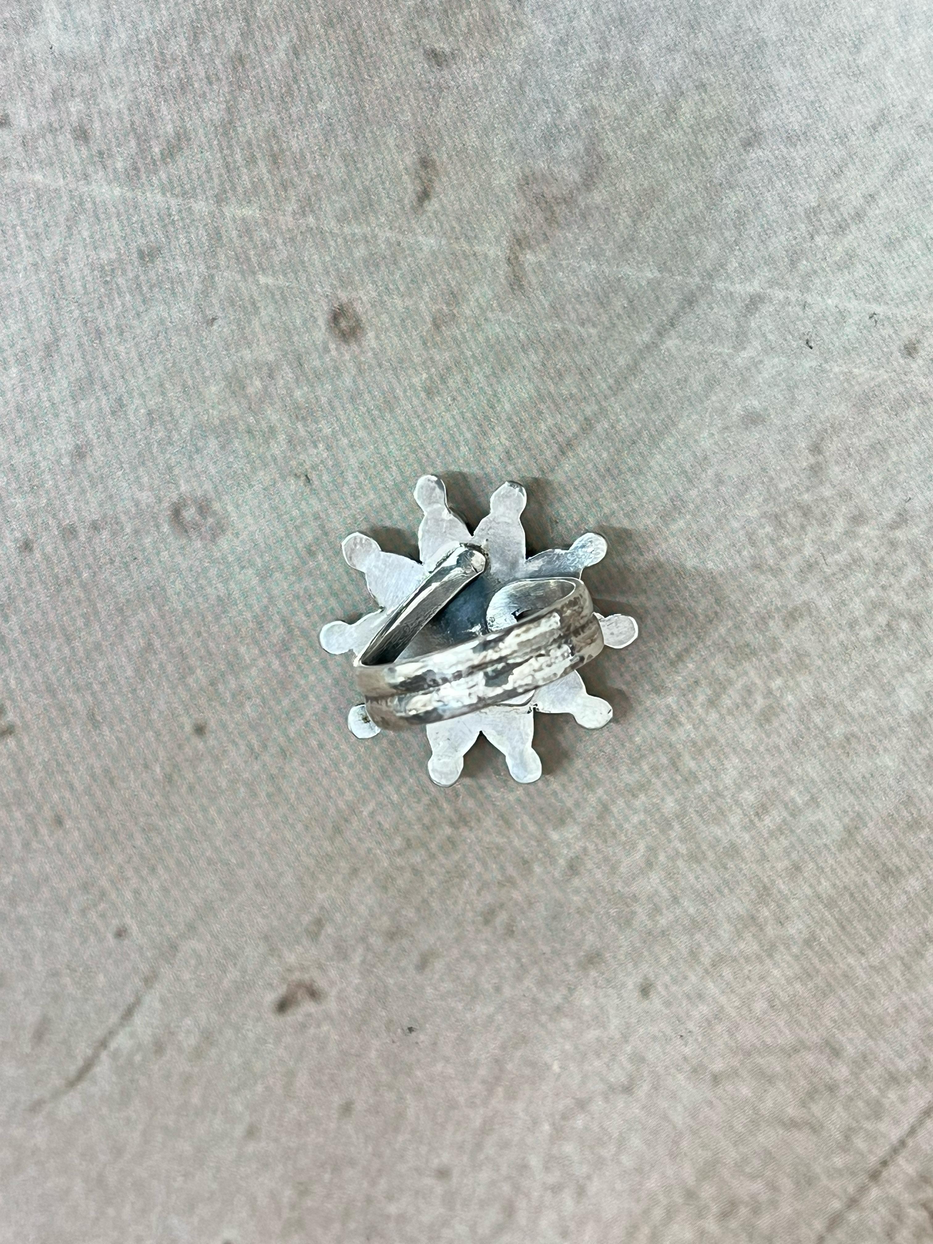 Handmade Sterling Silver White Buffalo Turquoise Adjustable Ring, Signed Nizhoni