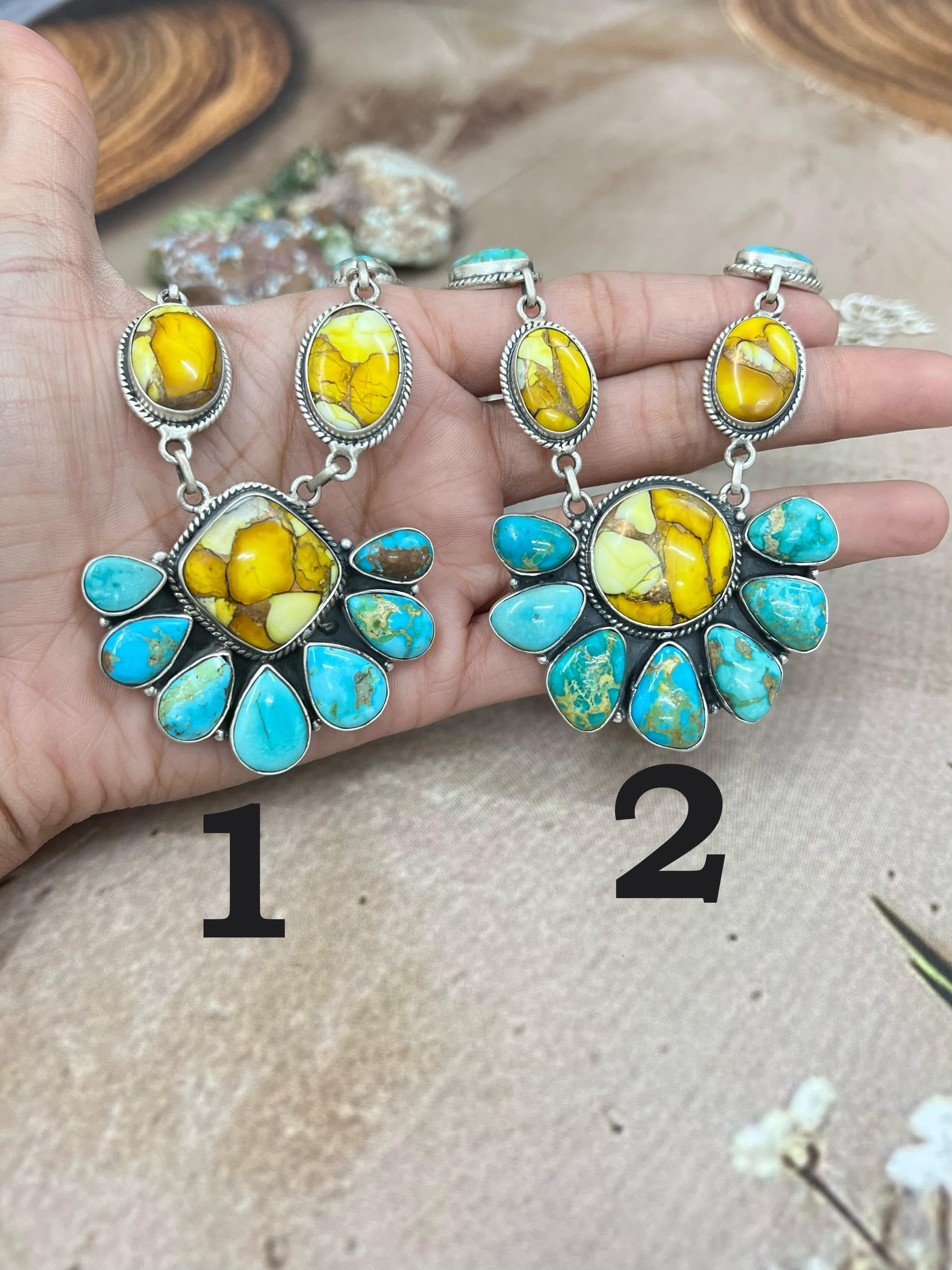 Handmade Sterling Silver Honey Dahlia with South Hill Turquoise Necklace with Signed Nizhoni