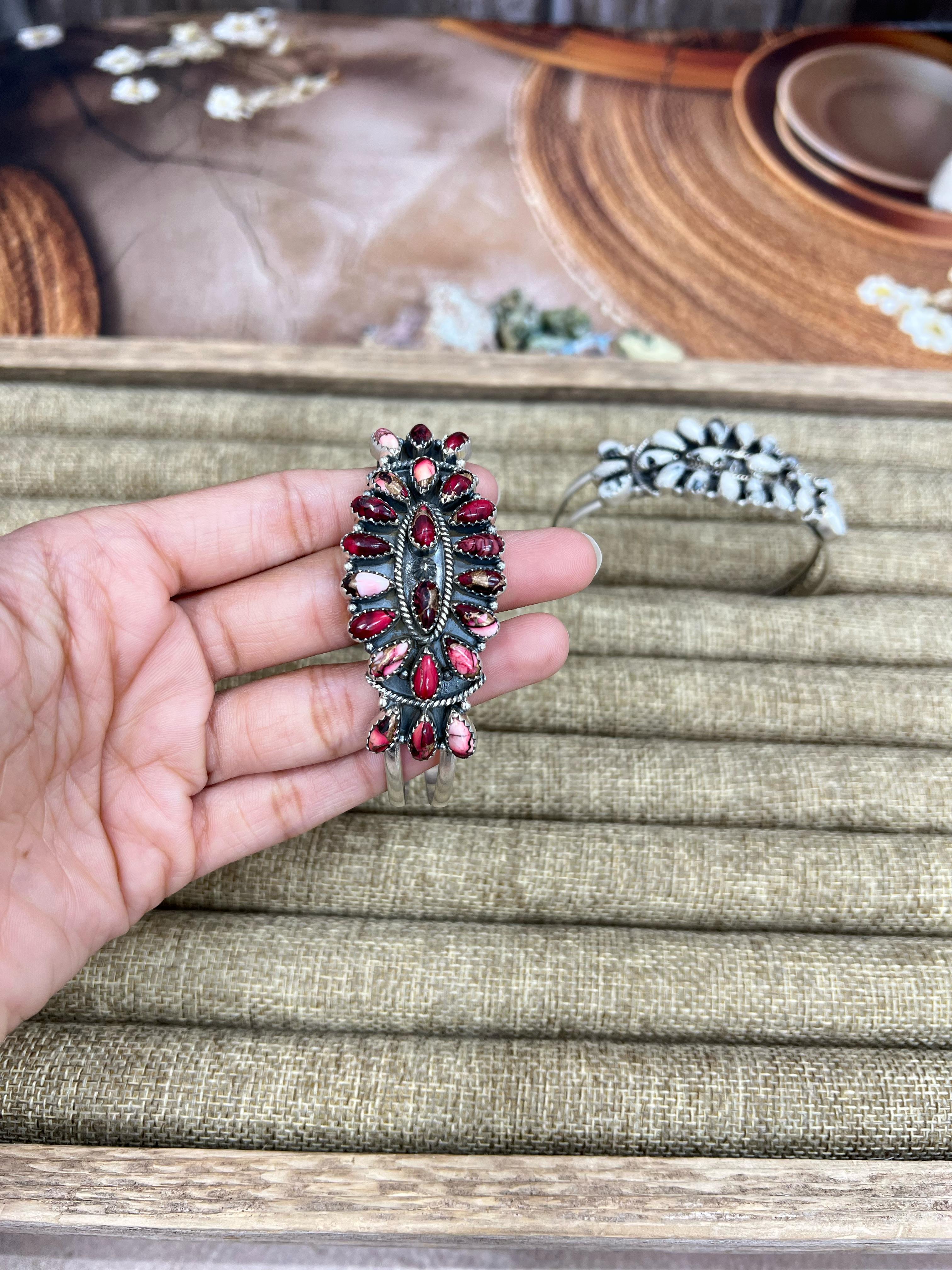 Handmade Sterling Silver Multi Stones Cuff Bracelet with Signed Nizhoni