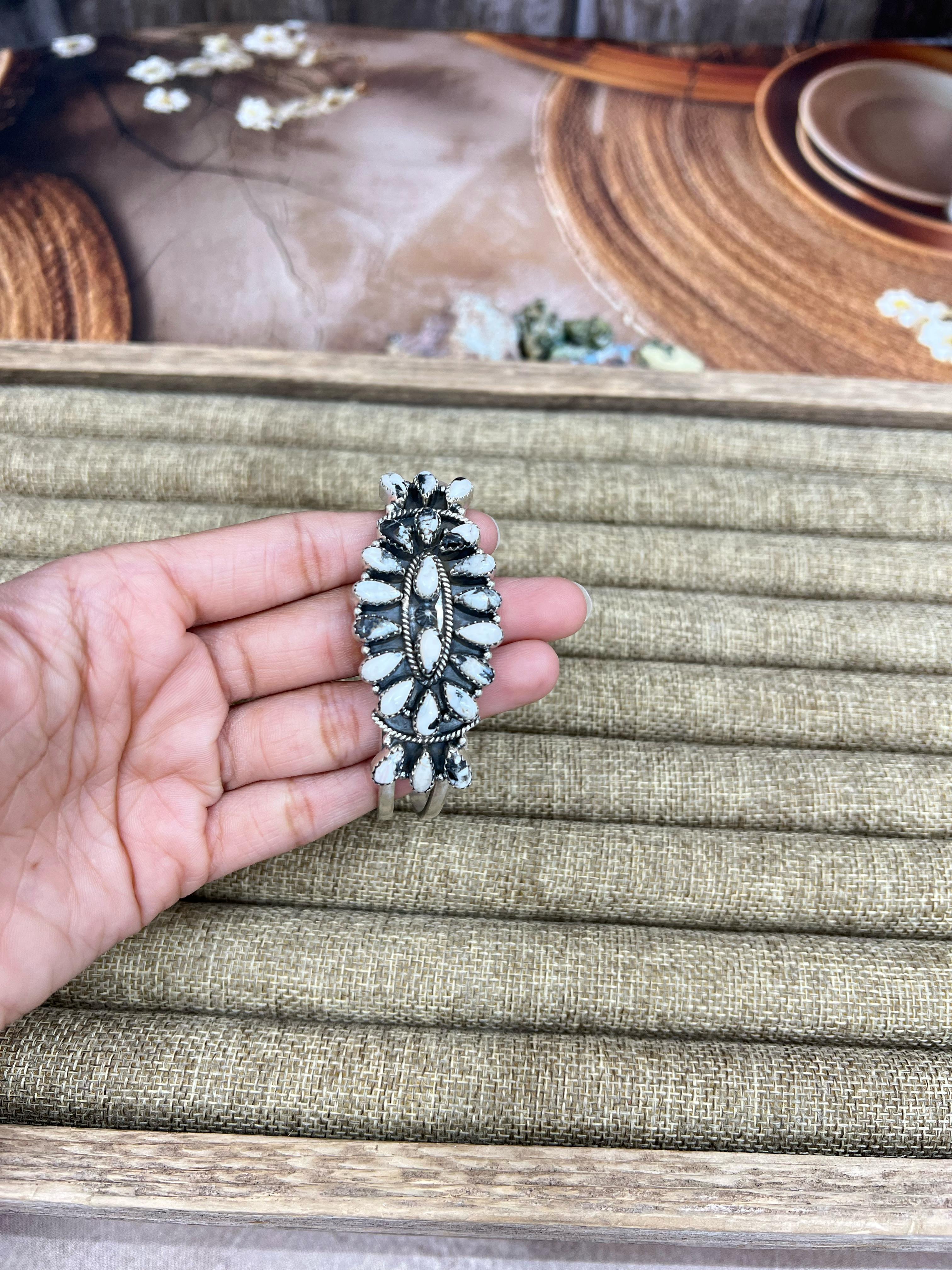 Handmade Sterling Silver Multi Stones Cuff Bracelet with Signed Nizhoni