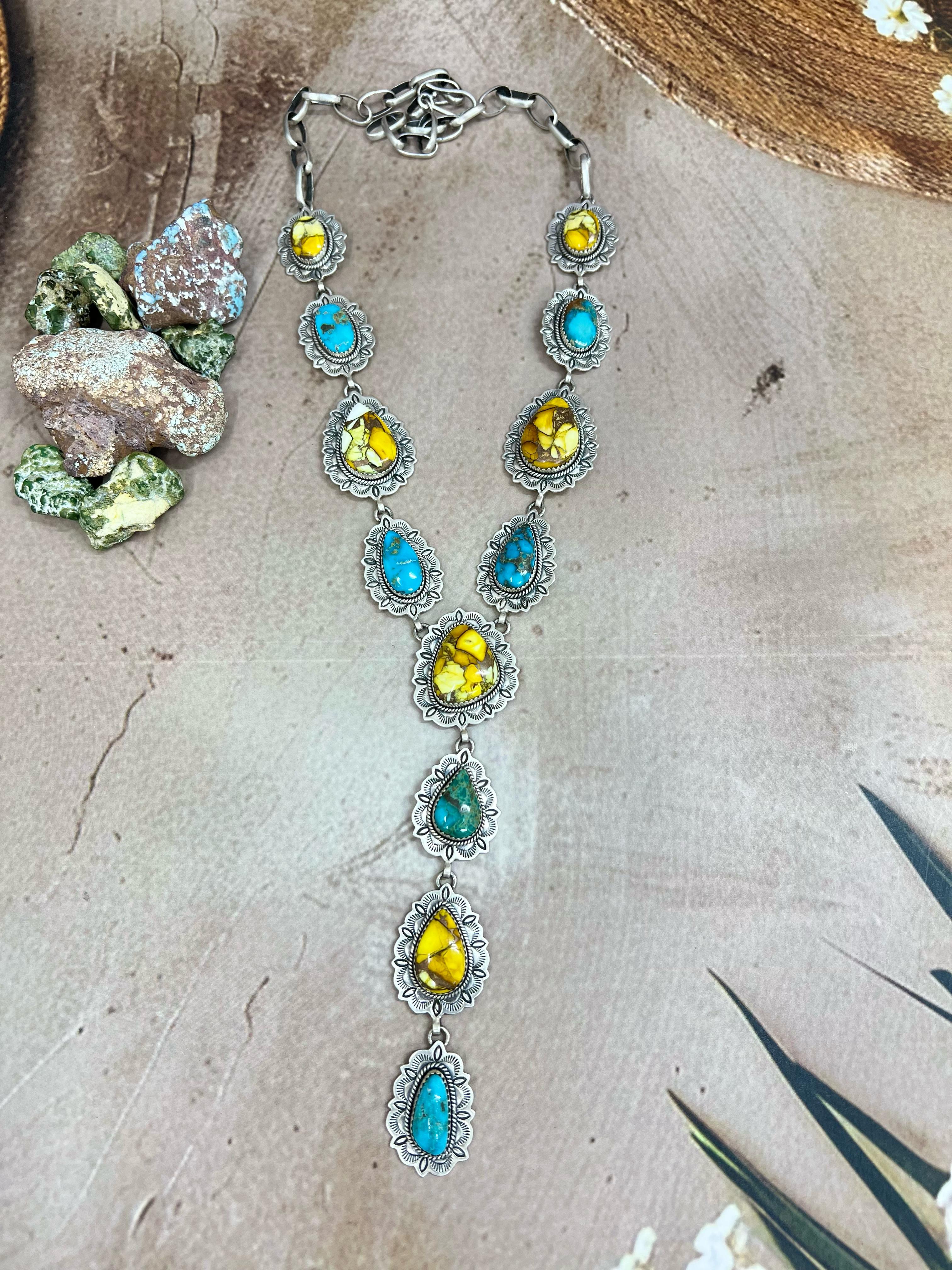 Handmade Sterling Silver Honey Dahlia with South Hill Necklace, Signed Nizhoni