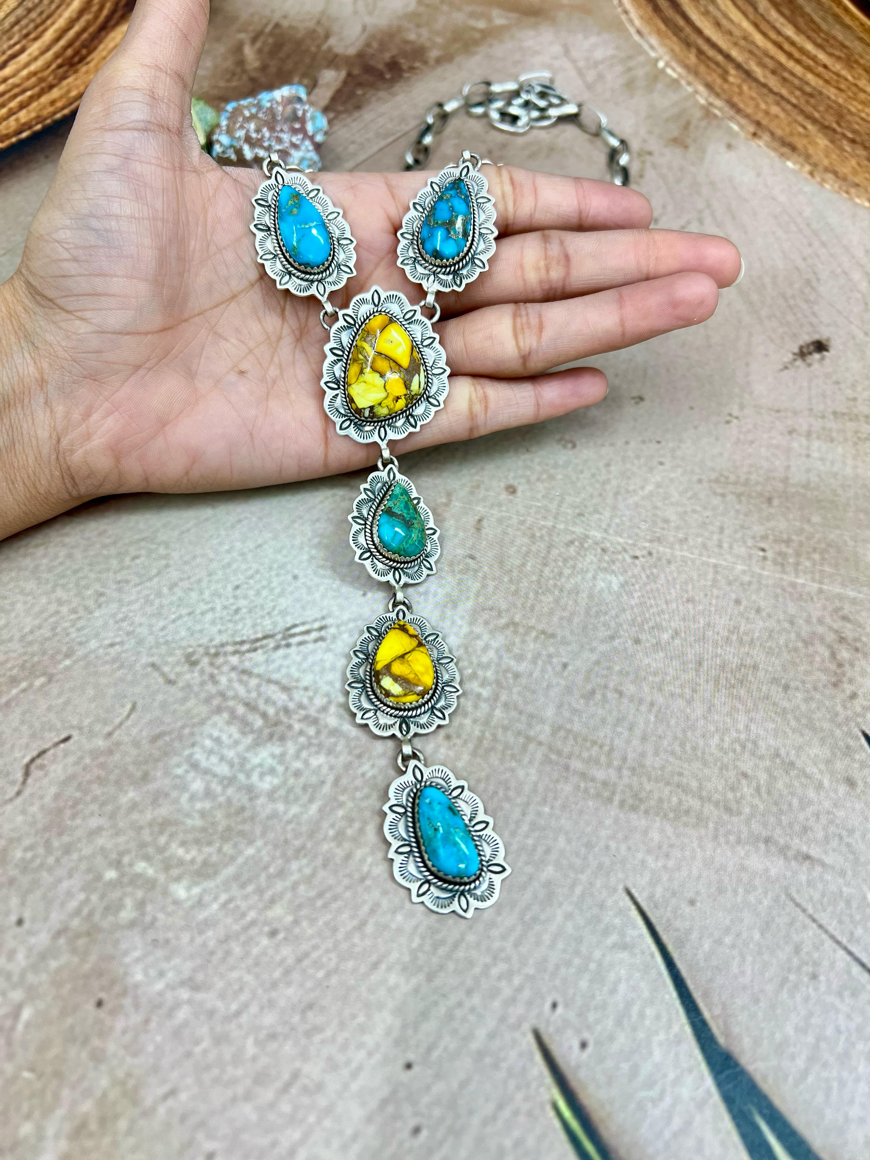 Handmade Sterling Silver Honey Dahlia with South Hill Necklace, Signed Nizhoni