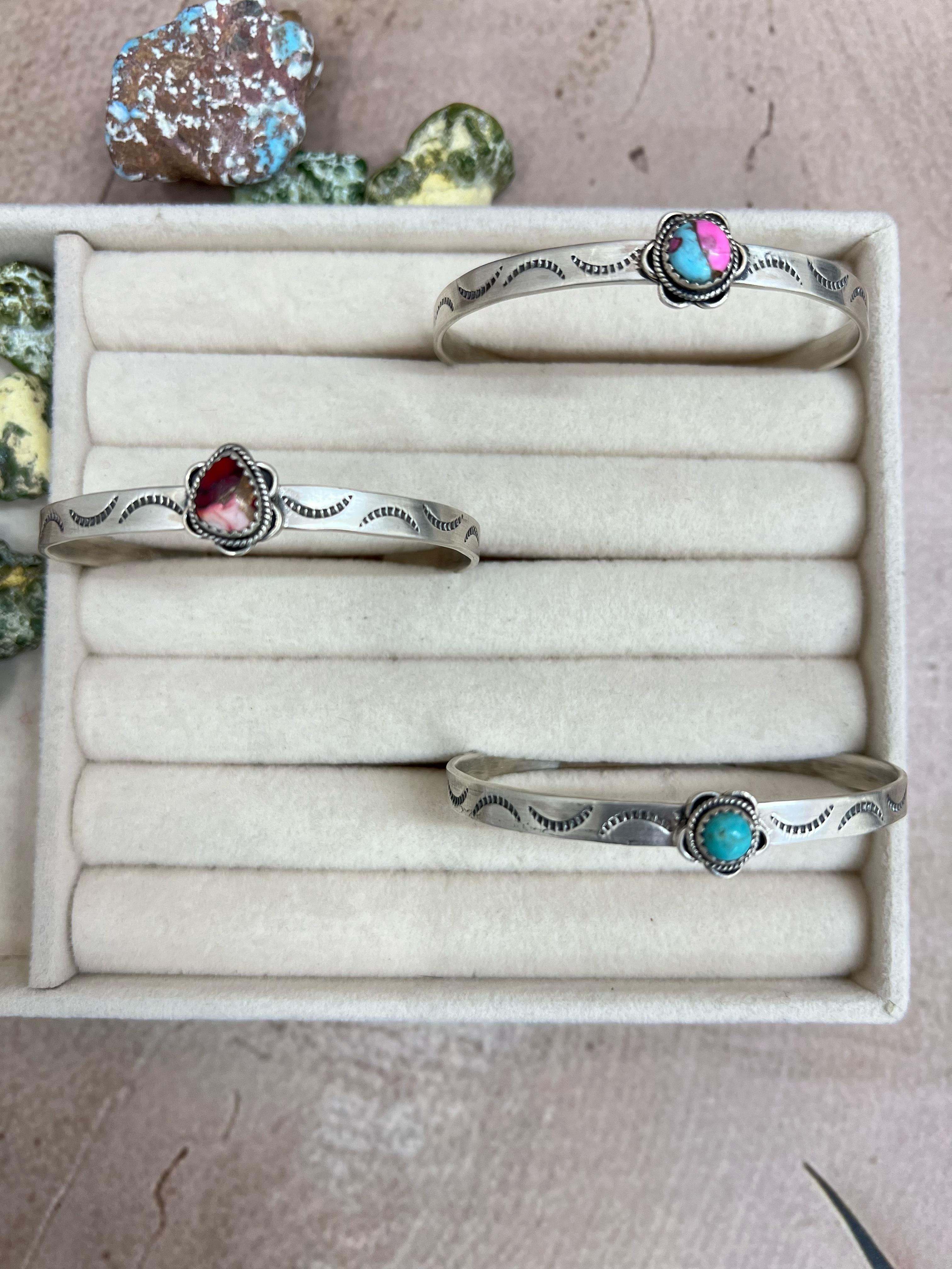 Handmade Sterling Silver Multi Stones Cuff Bracelet with Signed Nizhoni
