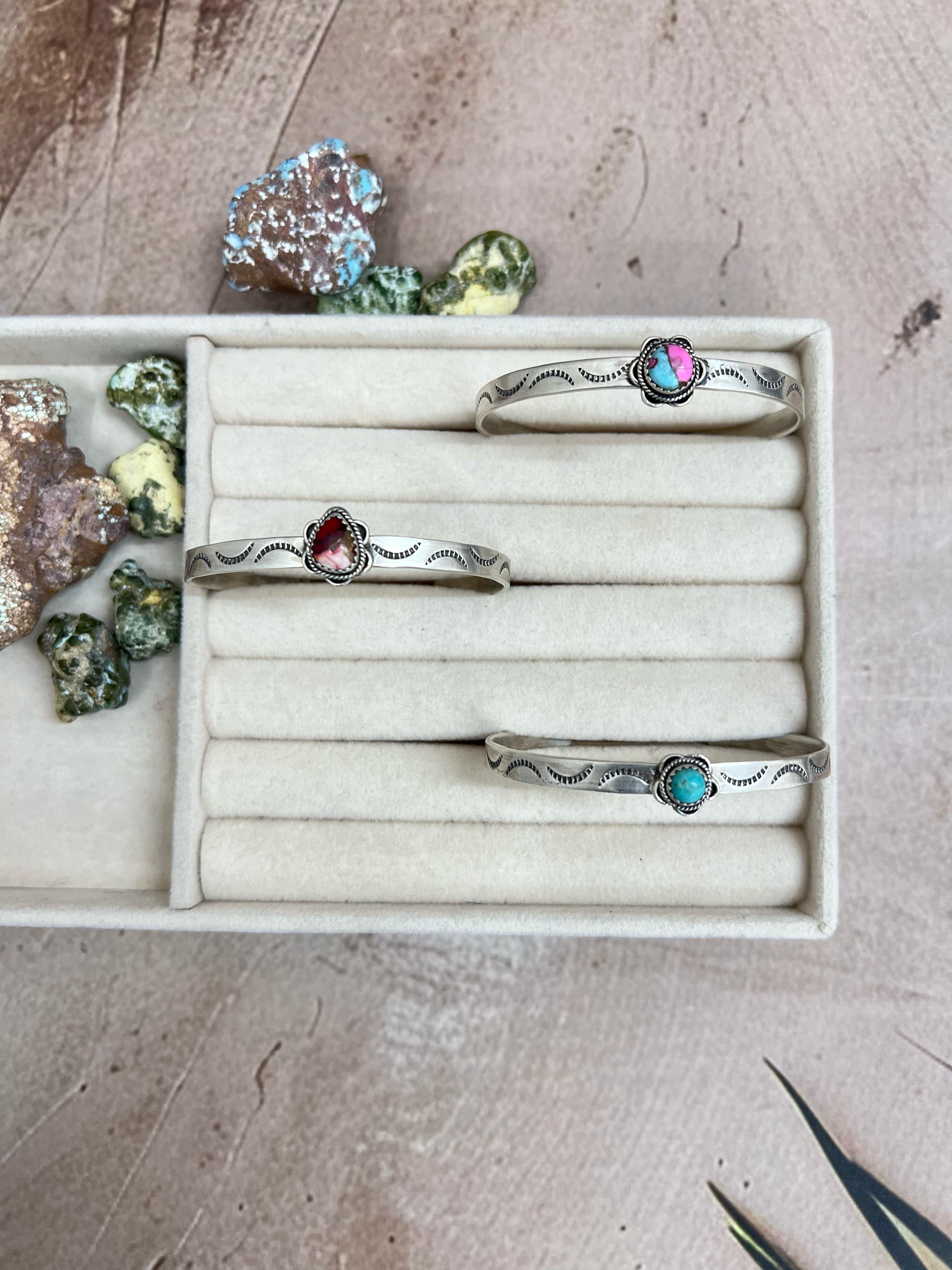 Handmade Sterling Silver Multi Stones Cuff Bracelet with Signed Nizhoni