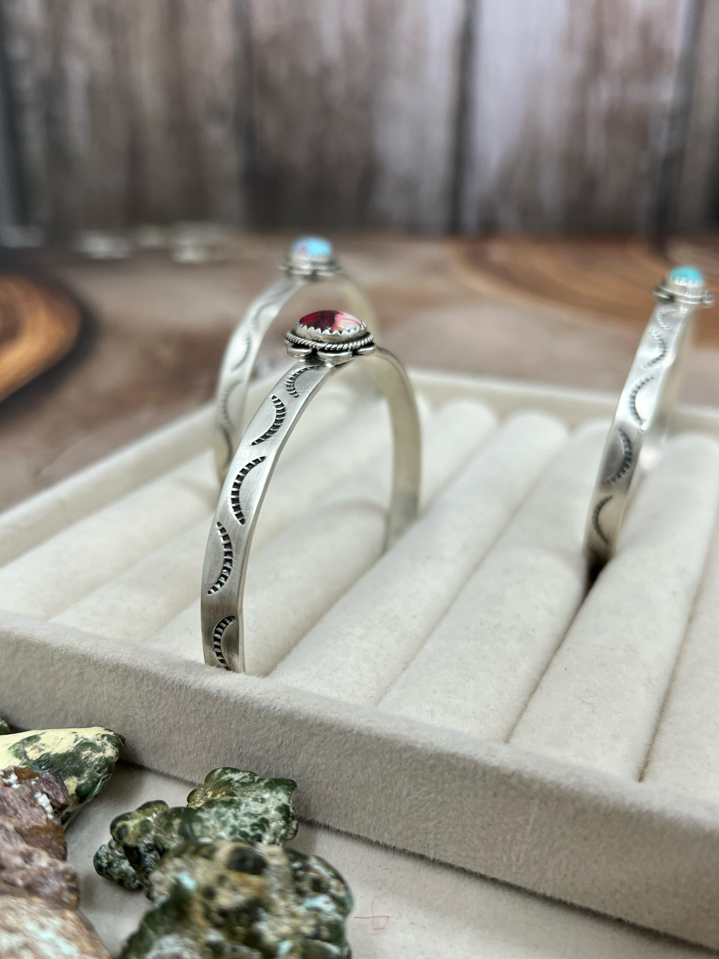 Handmade Sterling Silver Multi Stones Cuff Bracelet with Signed Nizhoni