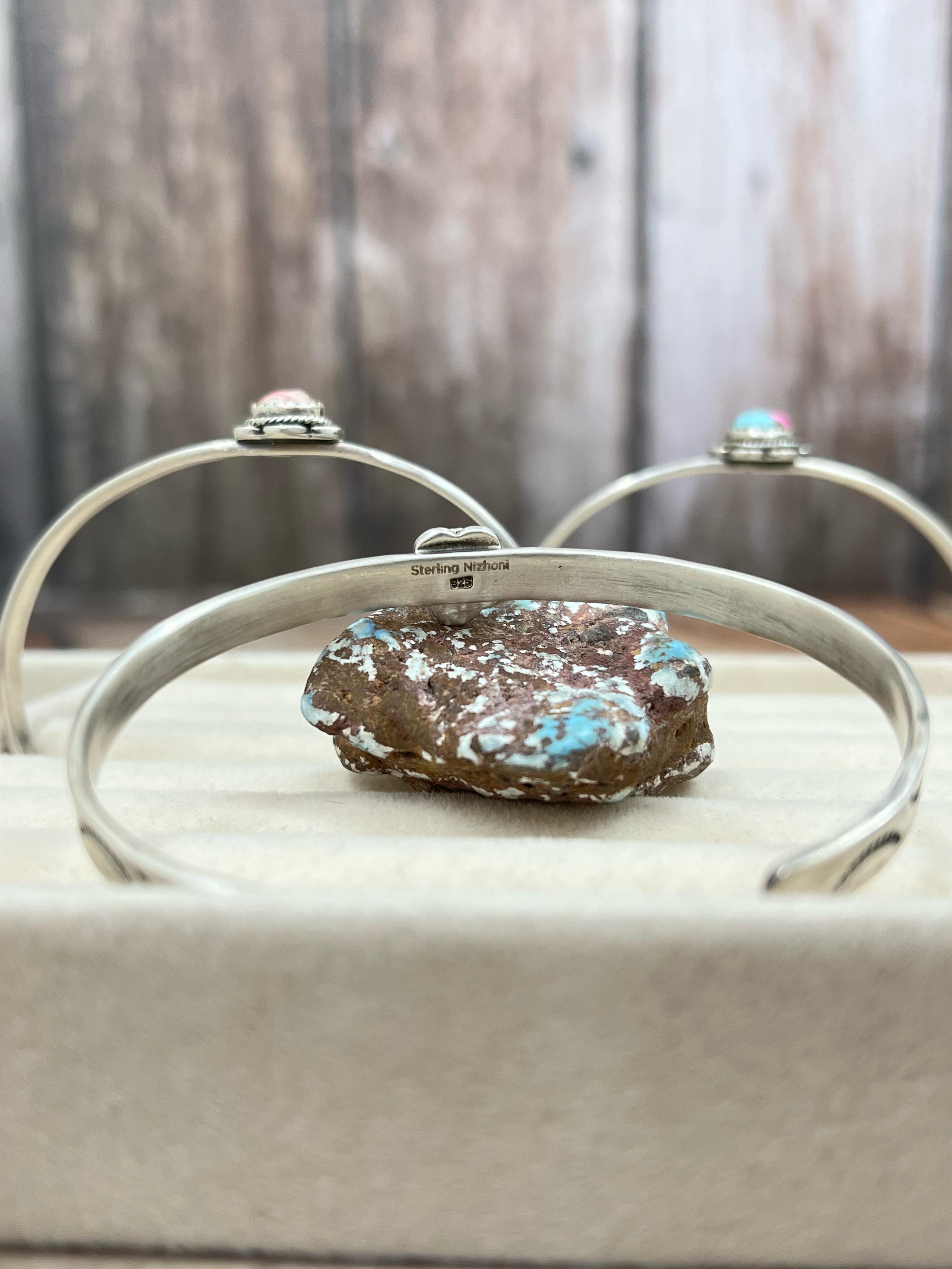 Handmade Sterling Silver Multi Stones Cuff Bracelet with Signed Nizhoni