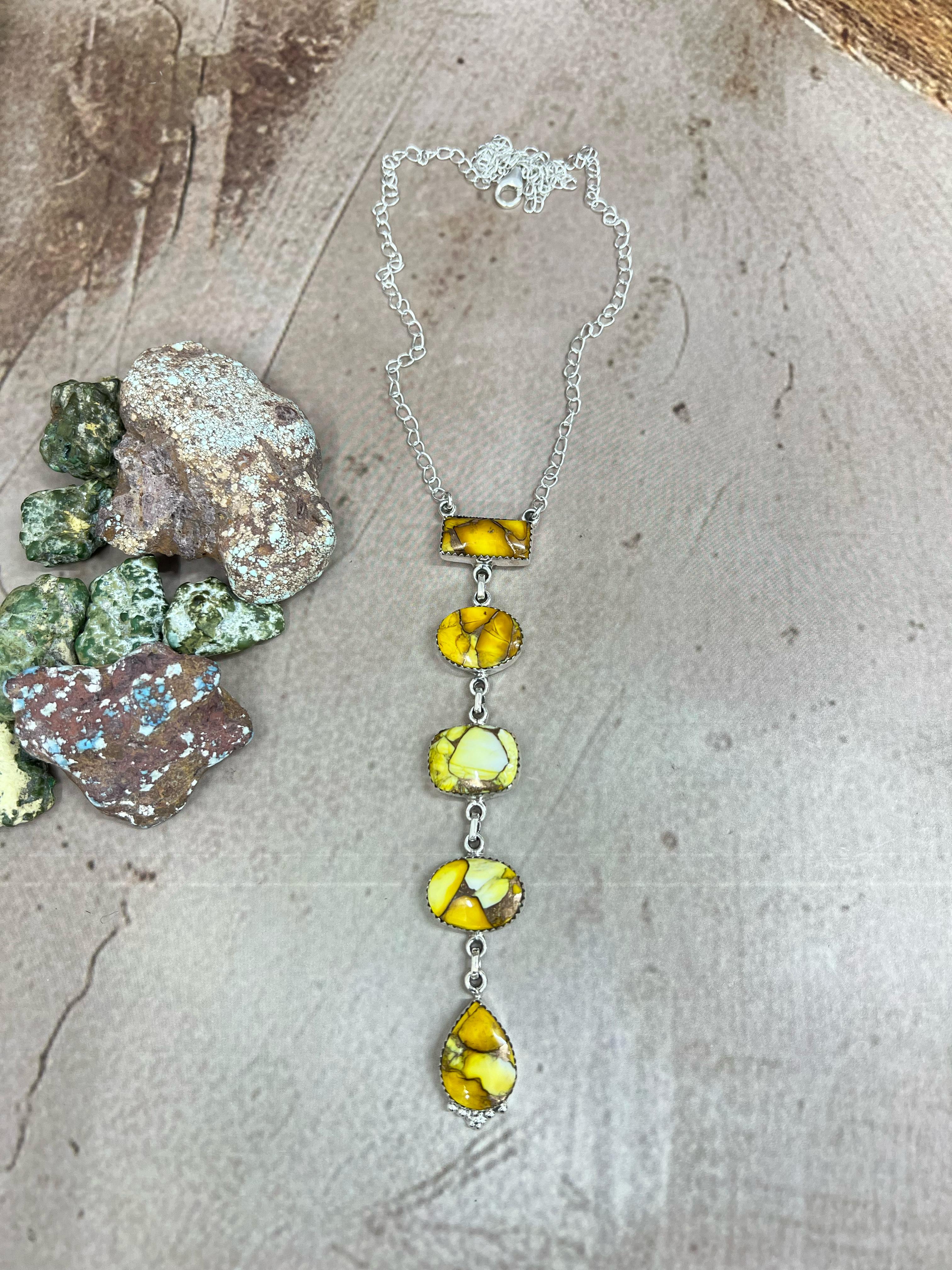 Handmade Sterling Silver Honey Dahlia Necklace with Signed Nizhoni