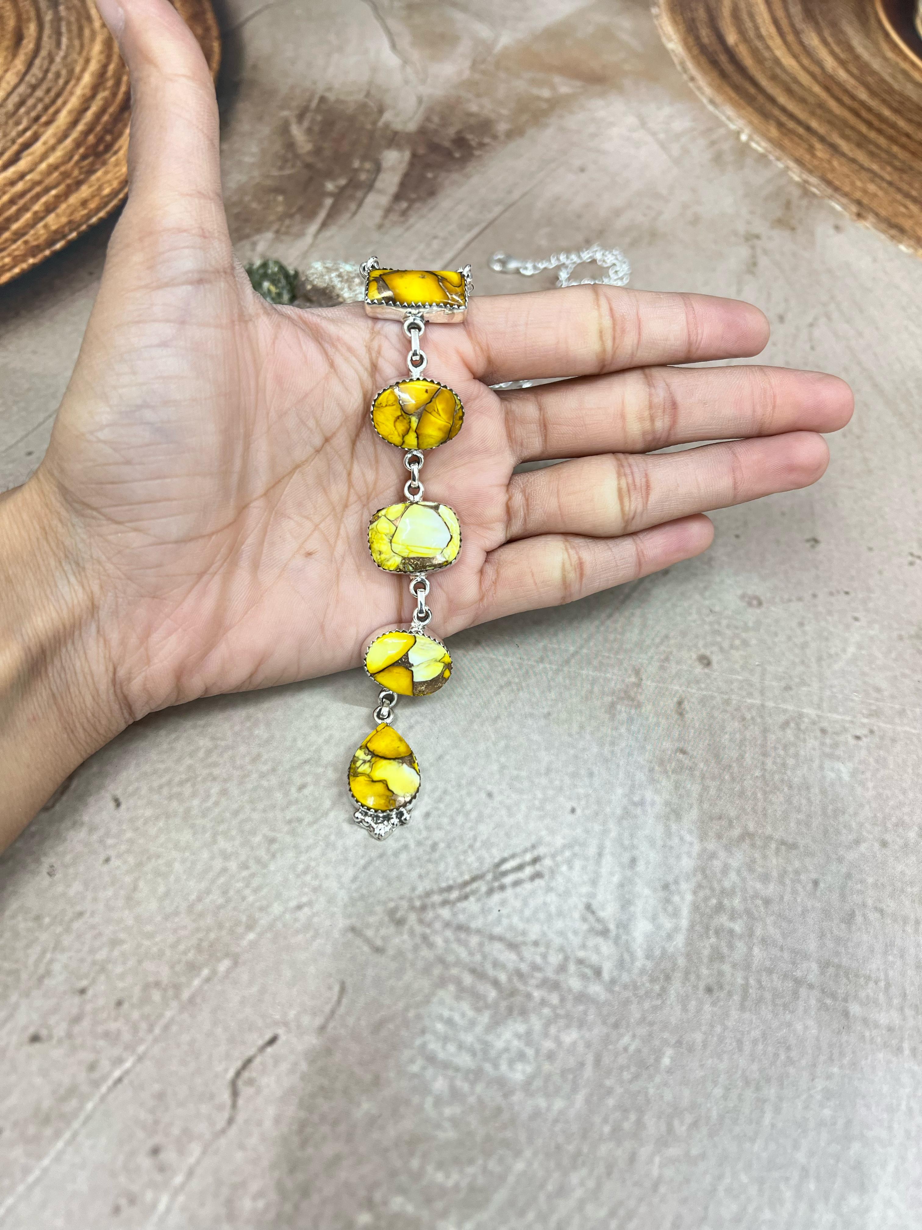 Handmade Sterling Silver Honey Dahlia Necklace with Signed Nizhoni