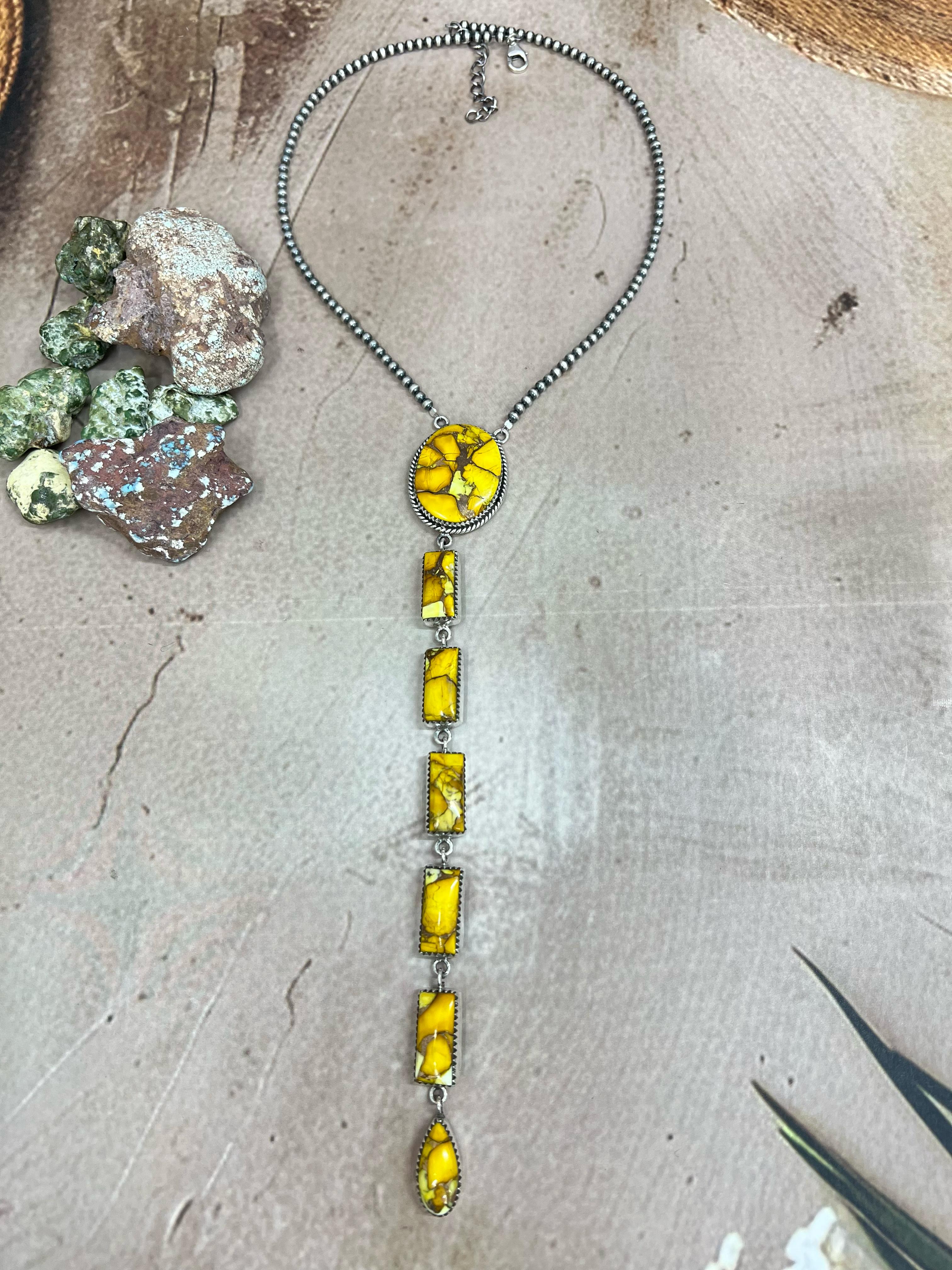 Handmade Sterling Silver Honey Dahlia Necklace with Signed Nizhoni