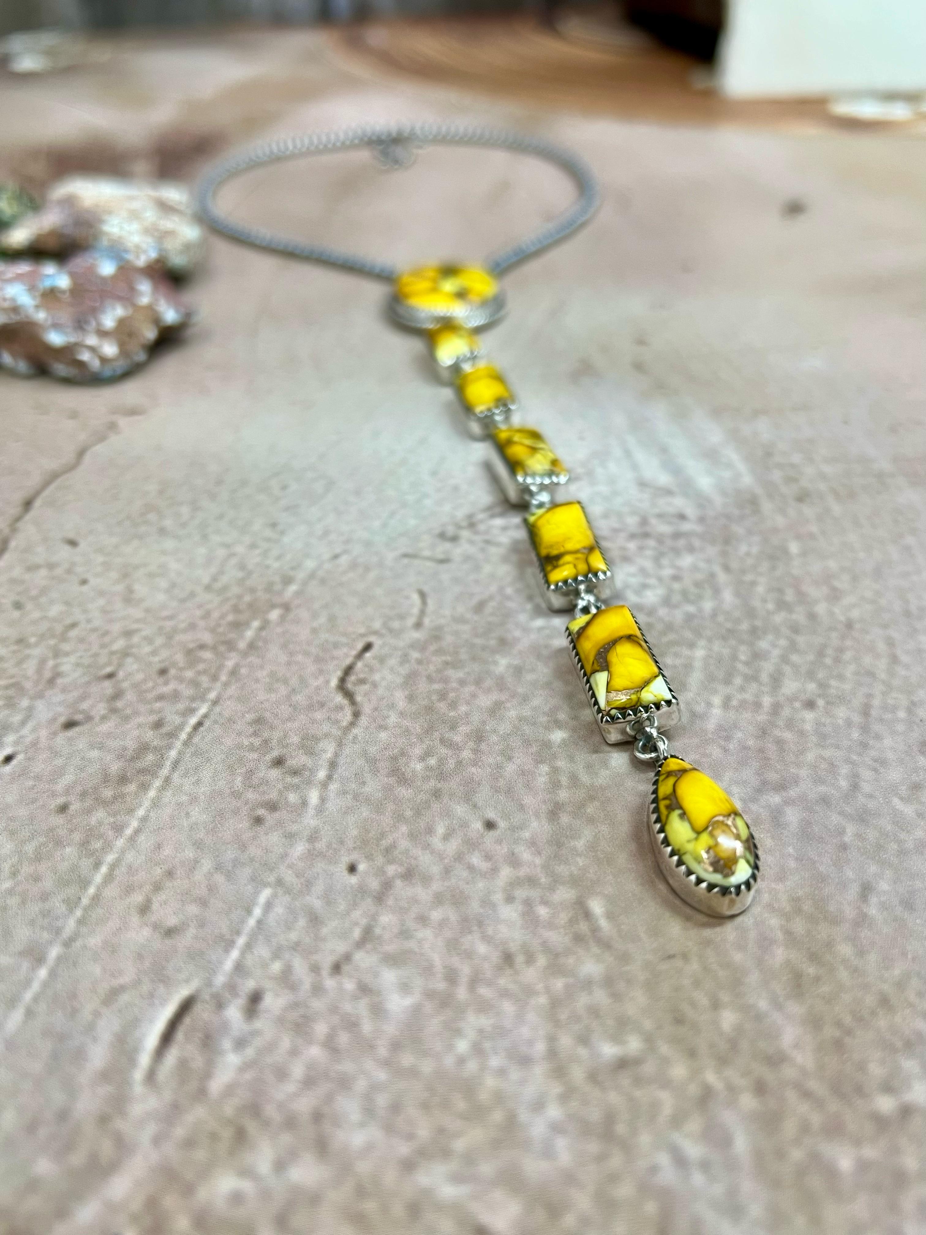 Handmade Sterling Silver Honey Dahlia Necklace with Signed Nizhoni