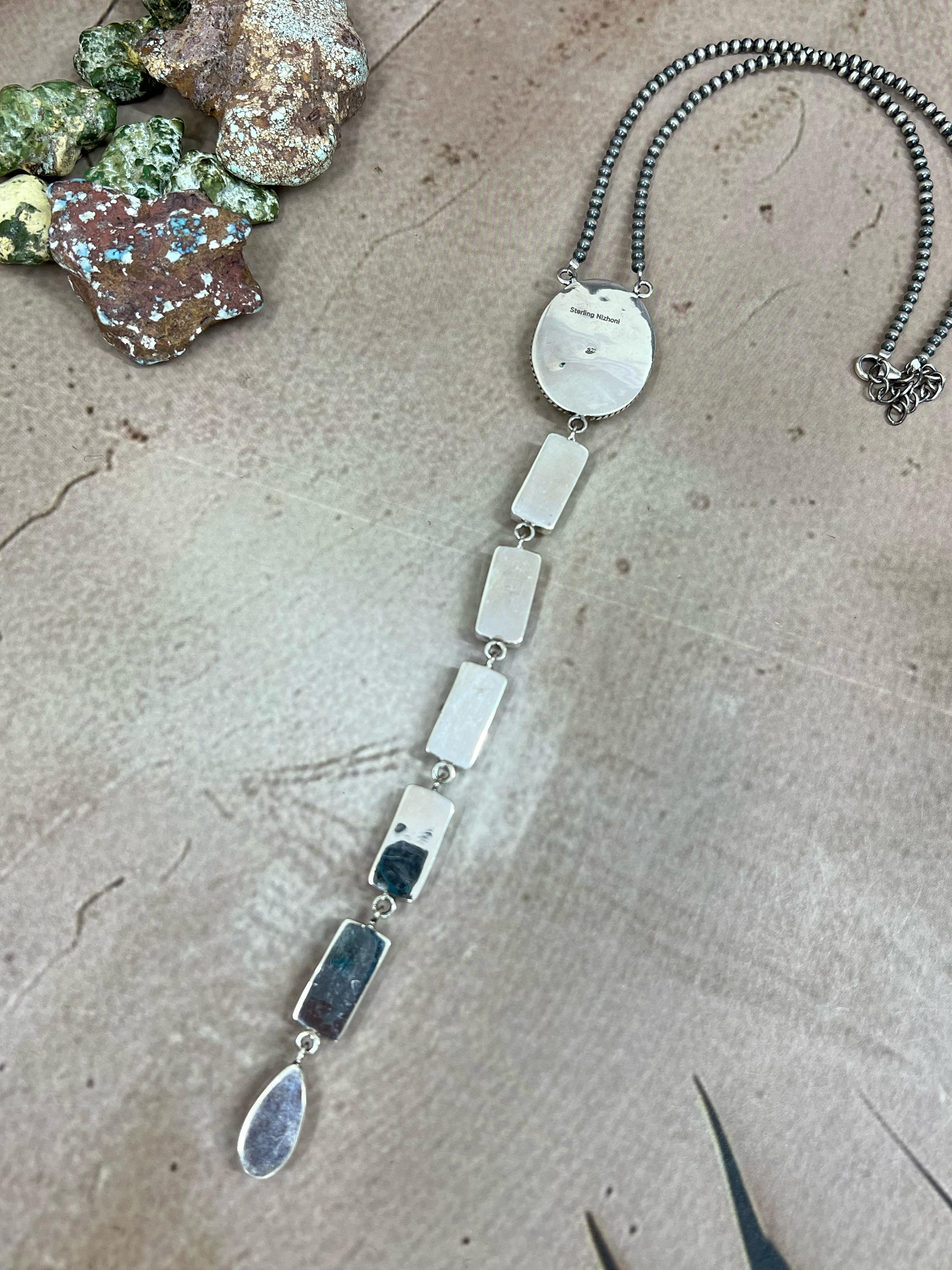 Handmade Sterling Silver Honey Dahlia Necklace with Signed Nizhoni