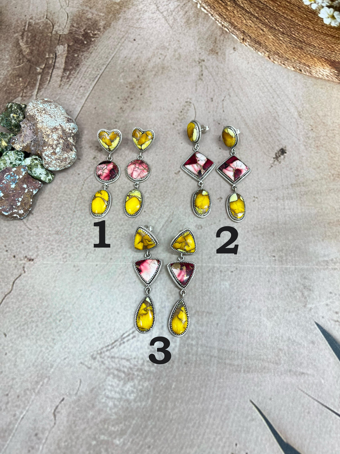 Handmade Sterling Silver Honey Dahlia with Dahlia Rose Dangle Earrings with Signed Nizhoni