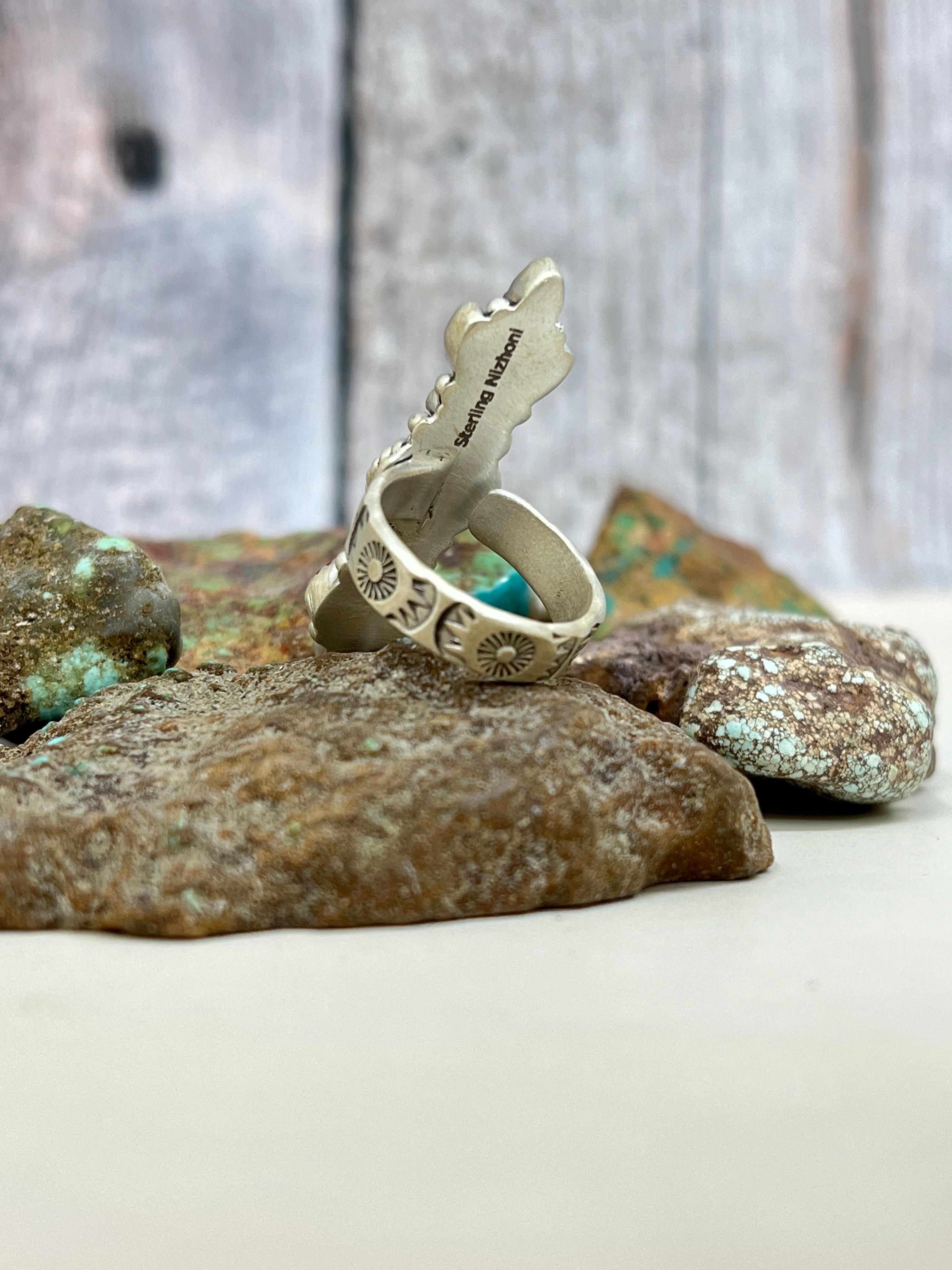 Christmas Collection Handmade Sterling Silver Coral with Peridot Adjustable Ring with Signed Nizhoni