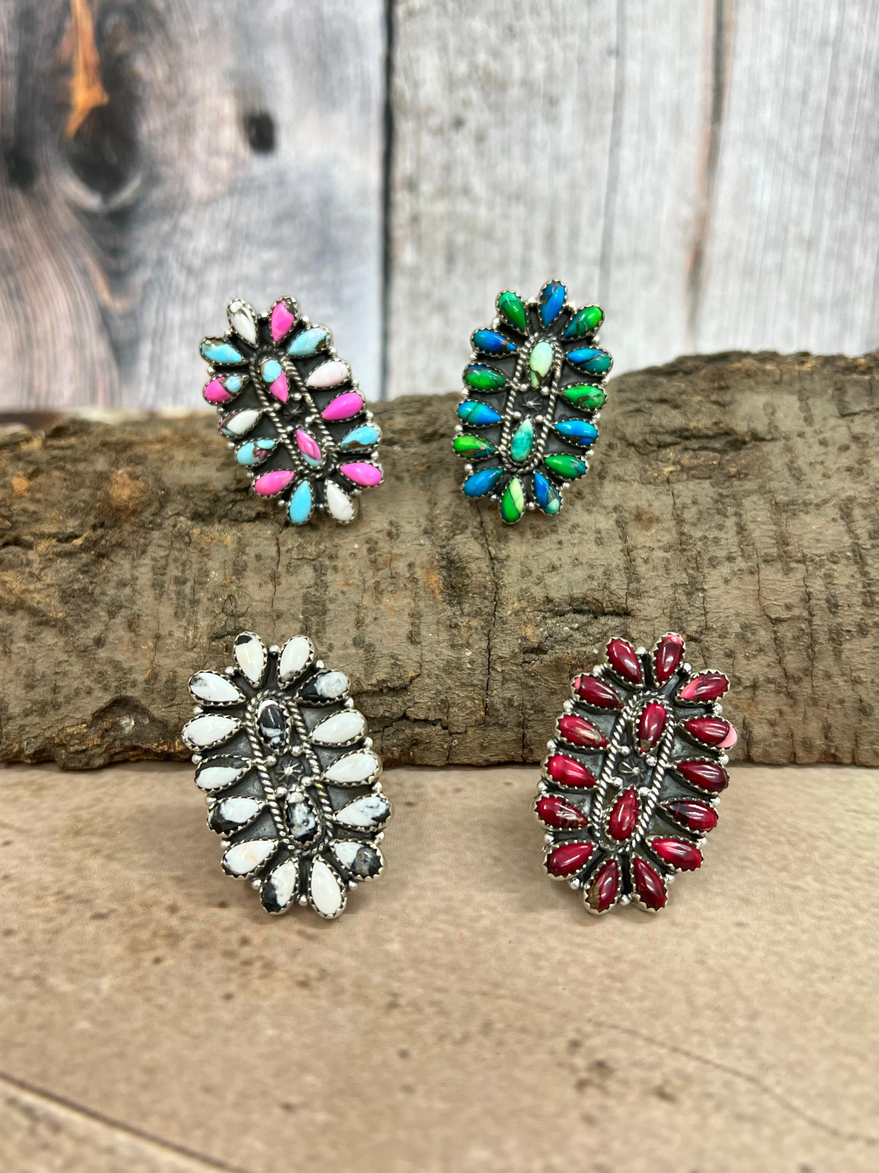 Handmade Sterling Silver Multi Stone Adjustable Rings Signed Nizhoni