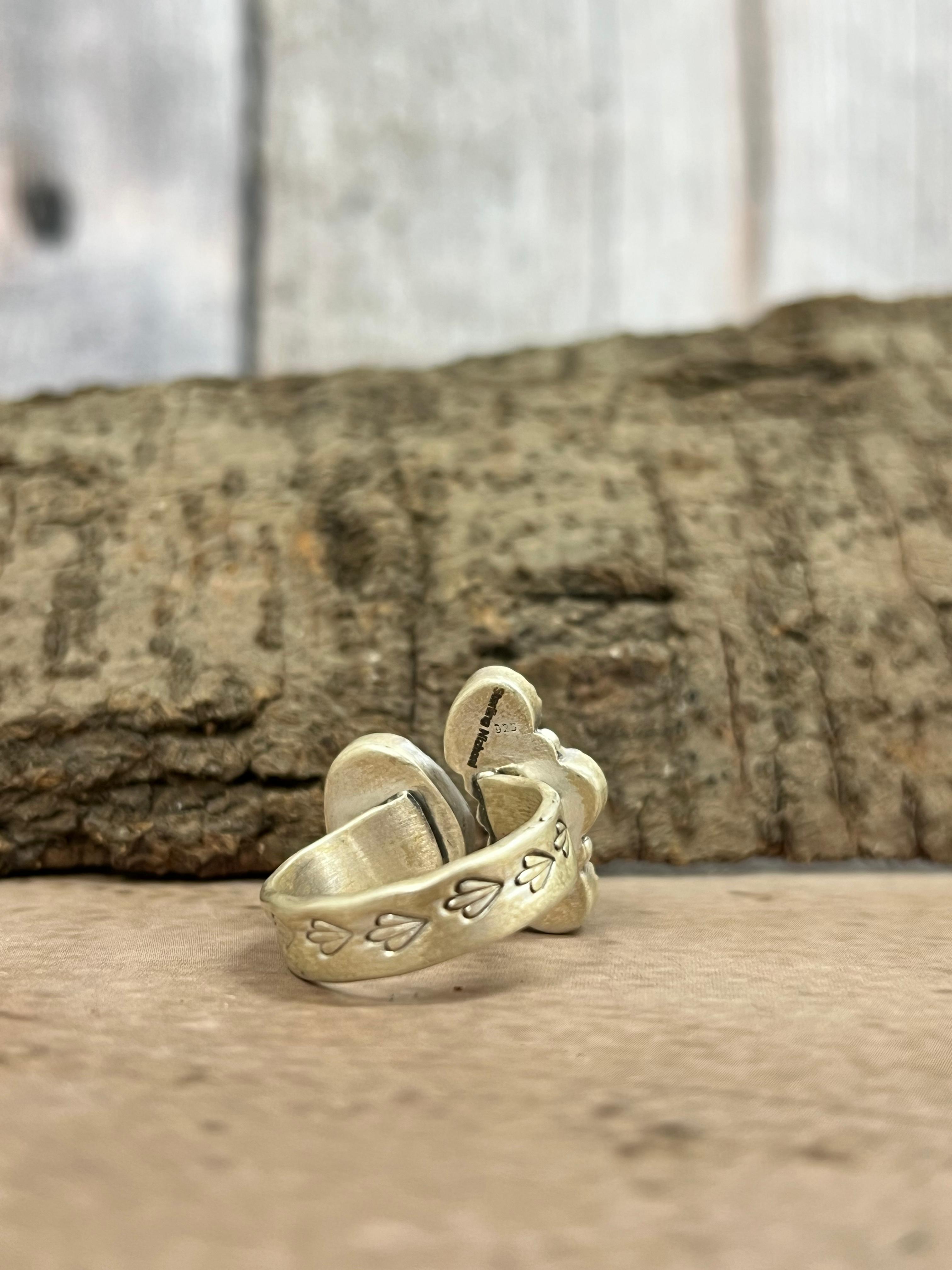 Handmade Sterling Silver Dahlia Rose Adjustable Rings with Signed Nizhoni