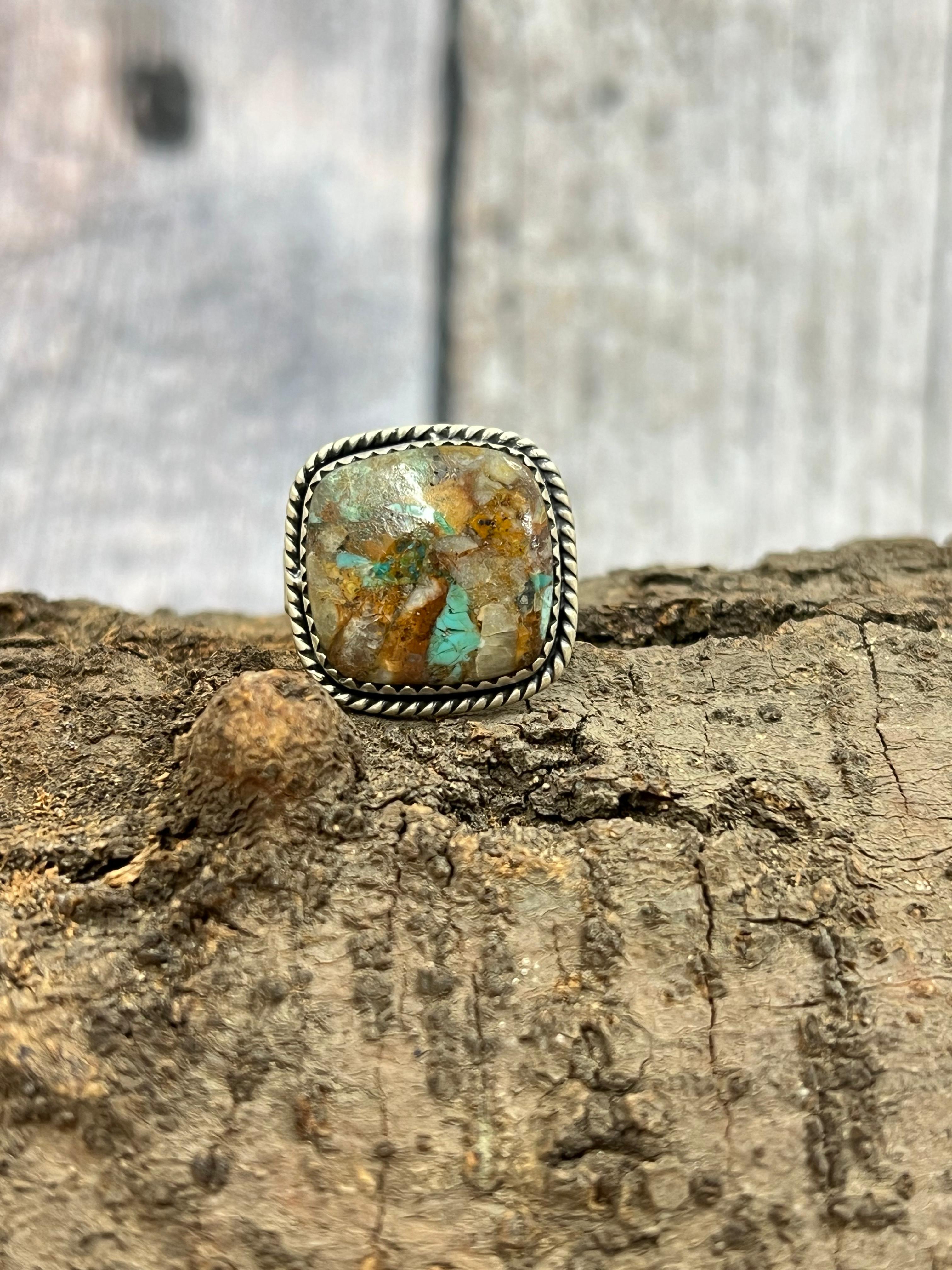 Handmade Sterling Silver Royston Turquoise Adjustable Rings with Signed Nizhoni