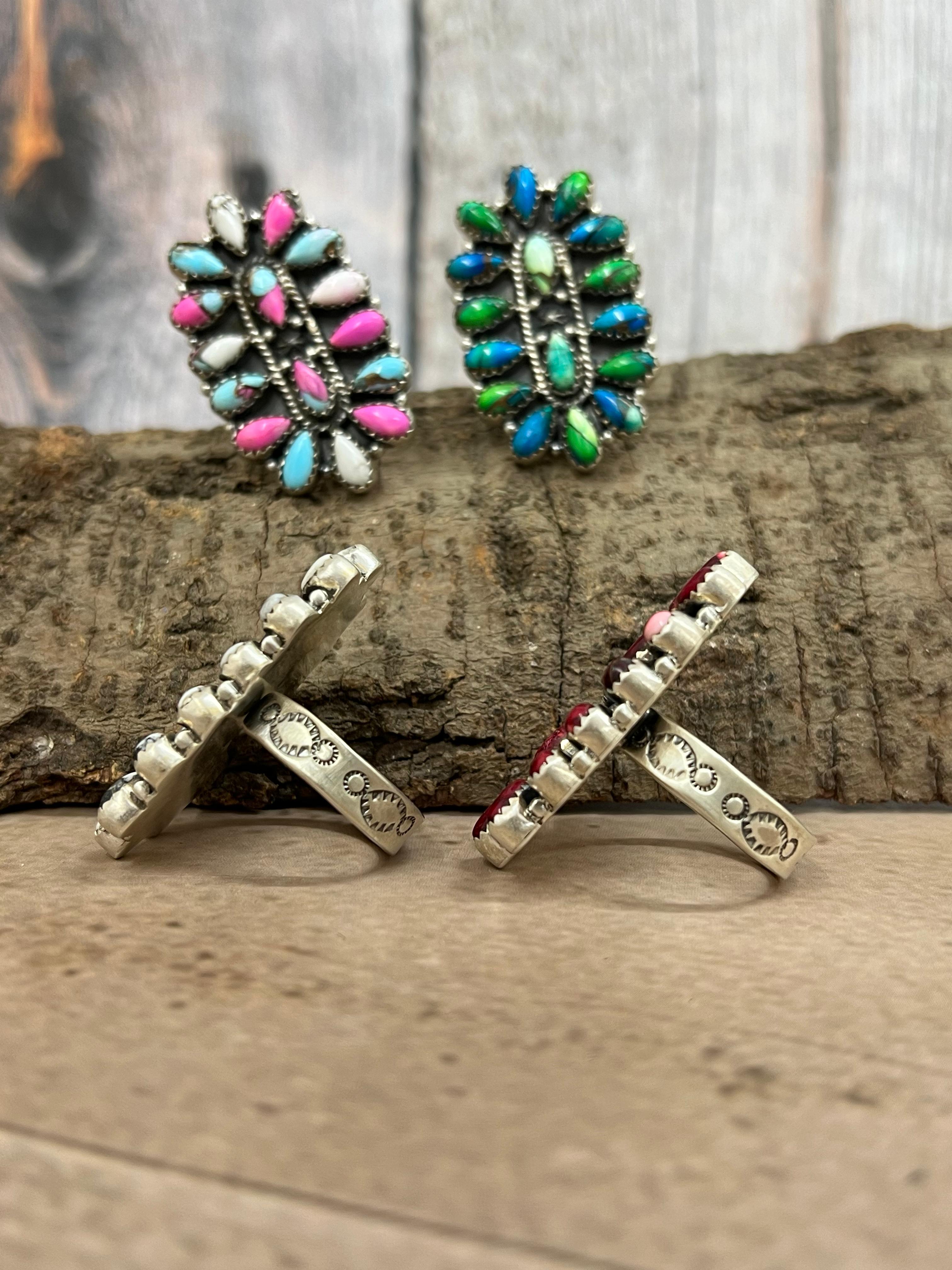 Handmade Sterling Silver Multi Stone Adjustable Rings Signed Nizhoni