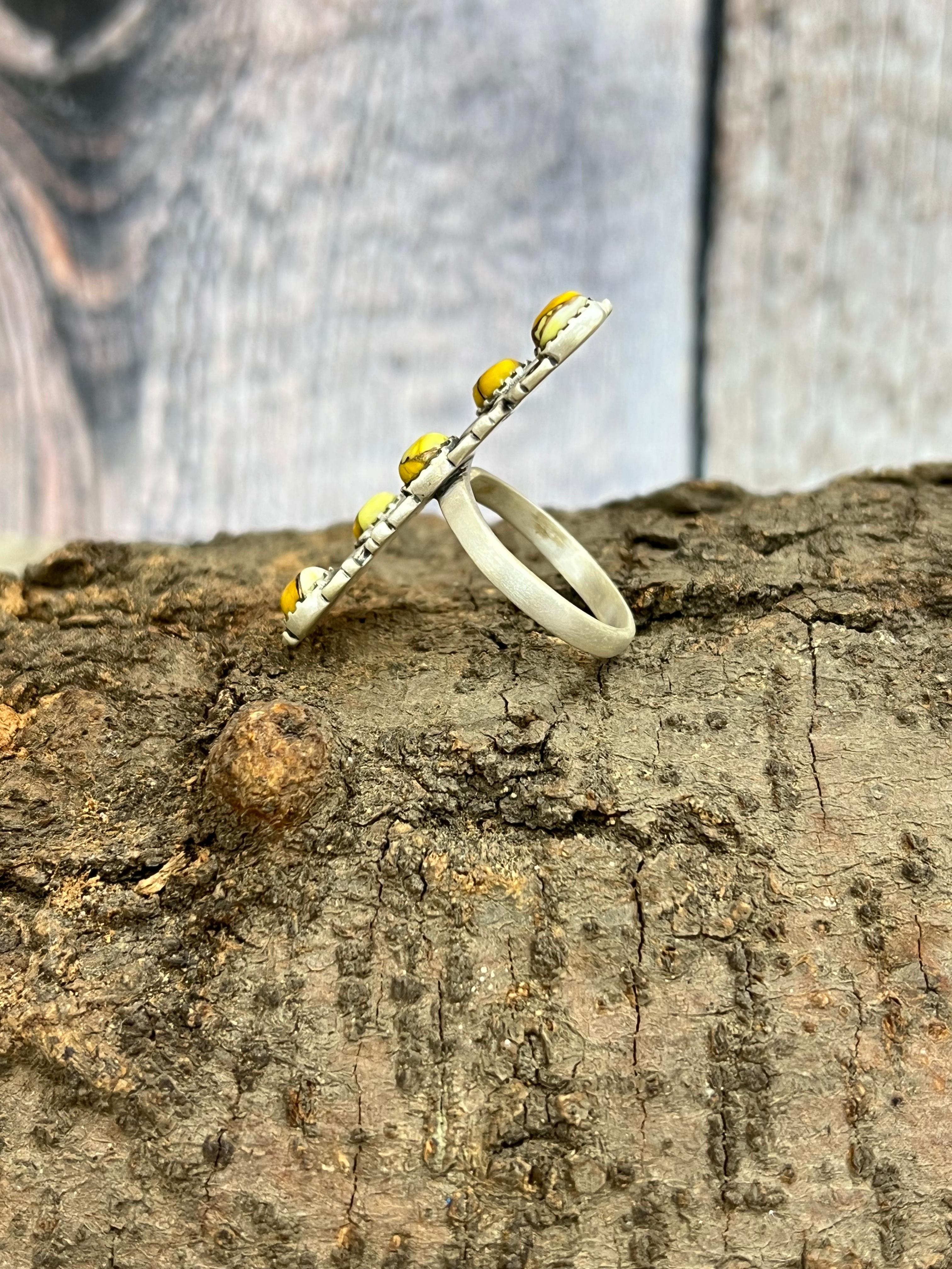 Handmade Sterling Silver Honey Dahlia Adjustable Ring with Signed Nizhoni