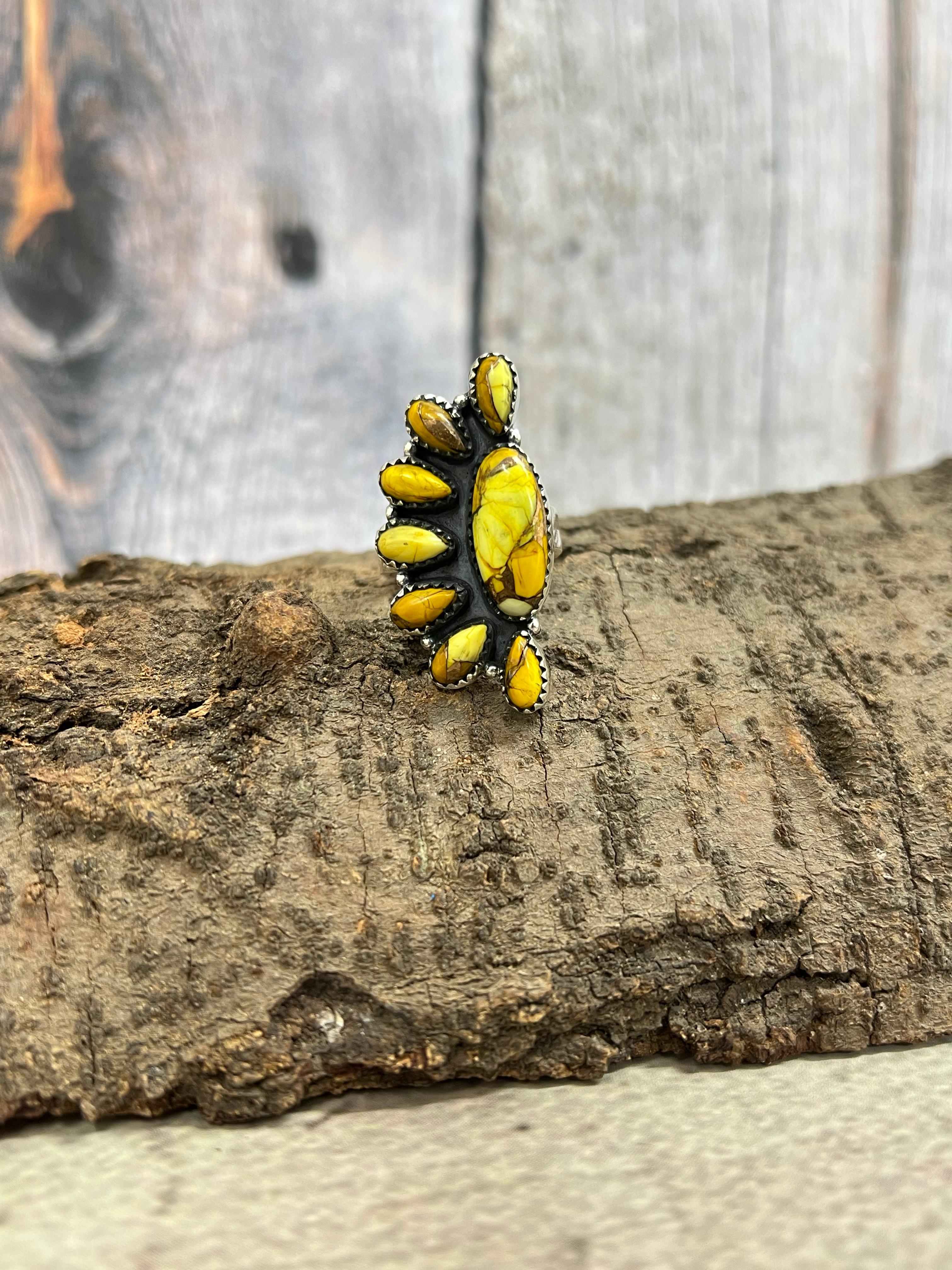 Handmade Sterling Silver Honey Dahlia Adjustable Ring with Signed Nizhoni