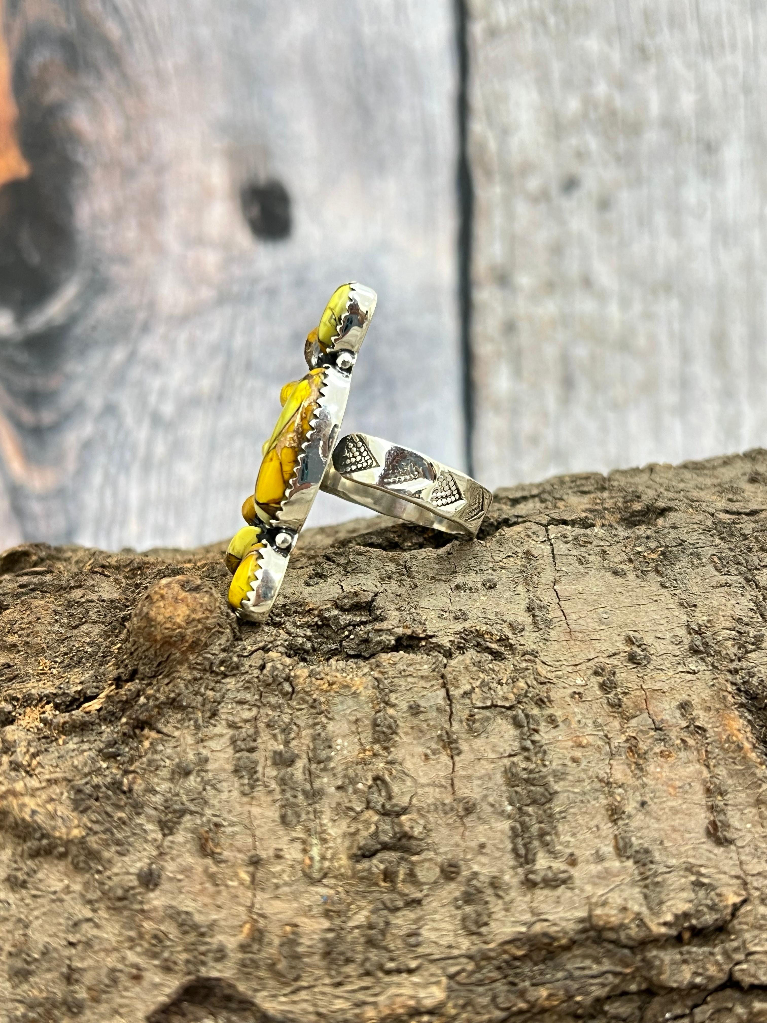 Handmade Sterling Silver Honey Dahlia Adjustable Ring with Signed Nizhoni