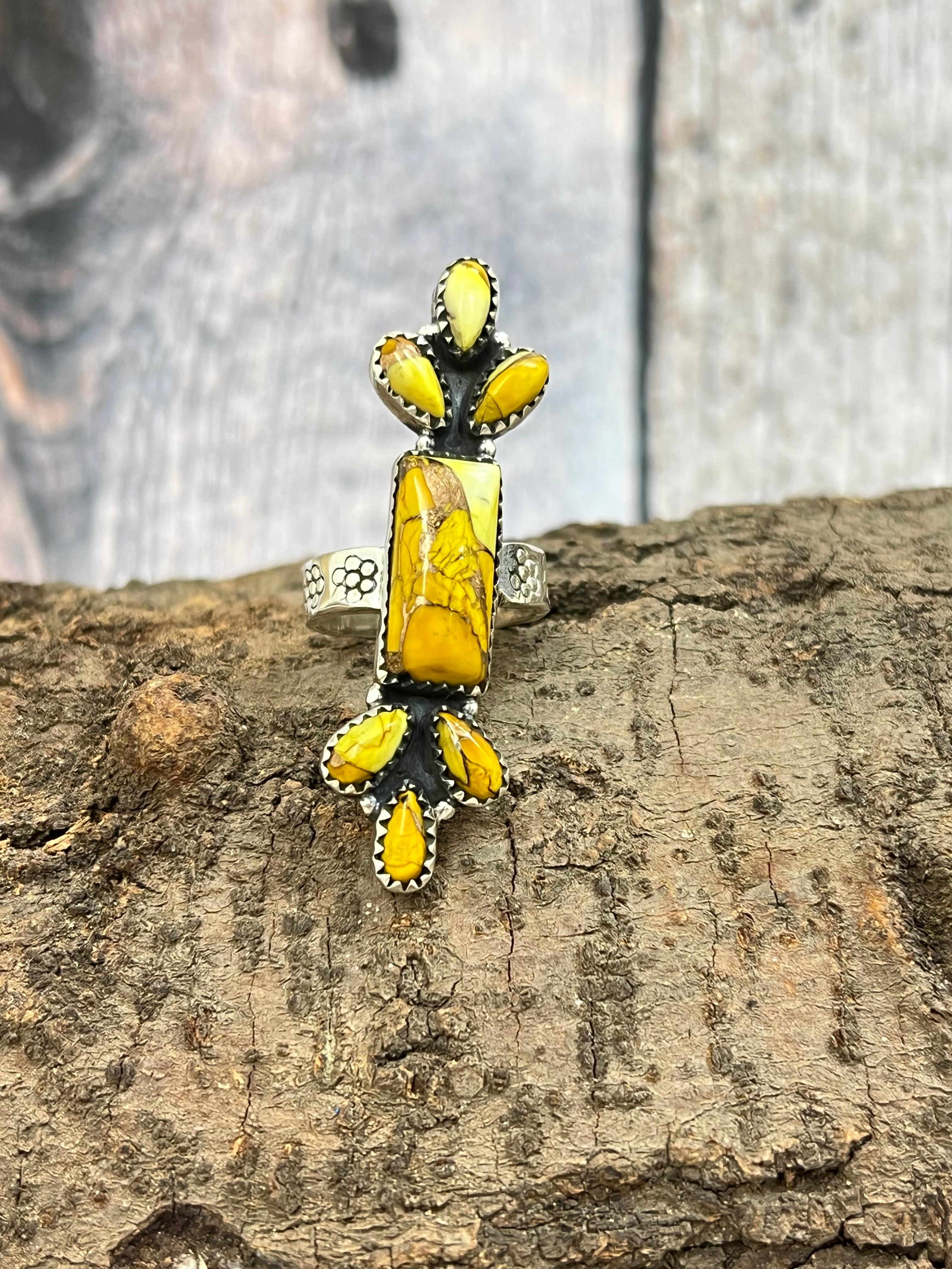 Handmade Sterling Silver Honey Dahlia Adjustable Ring with Signed Nizhoni