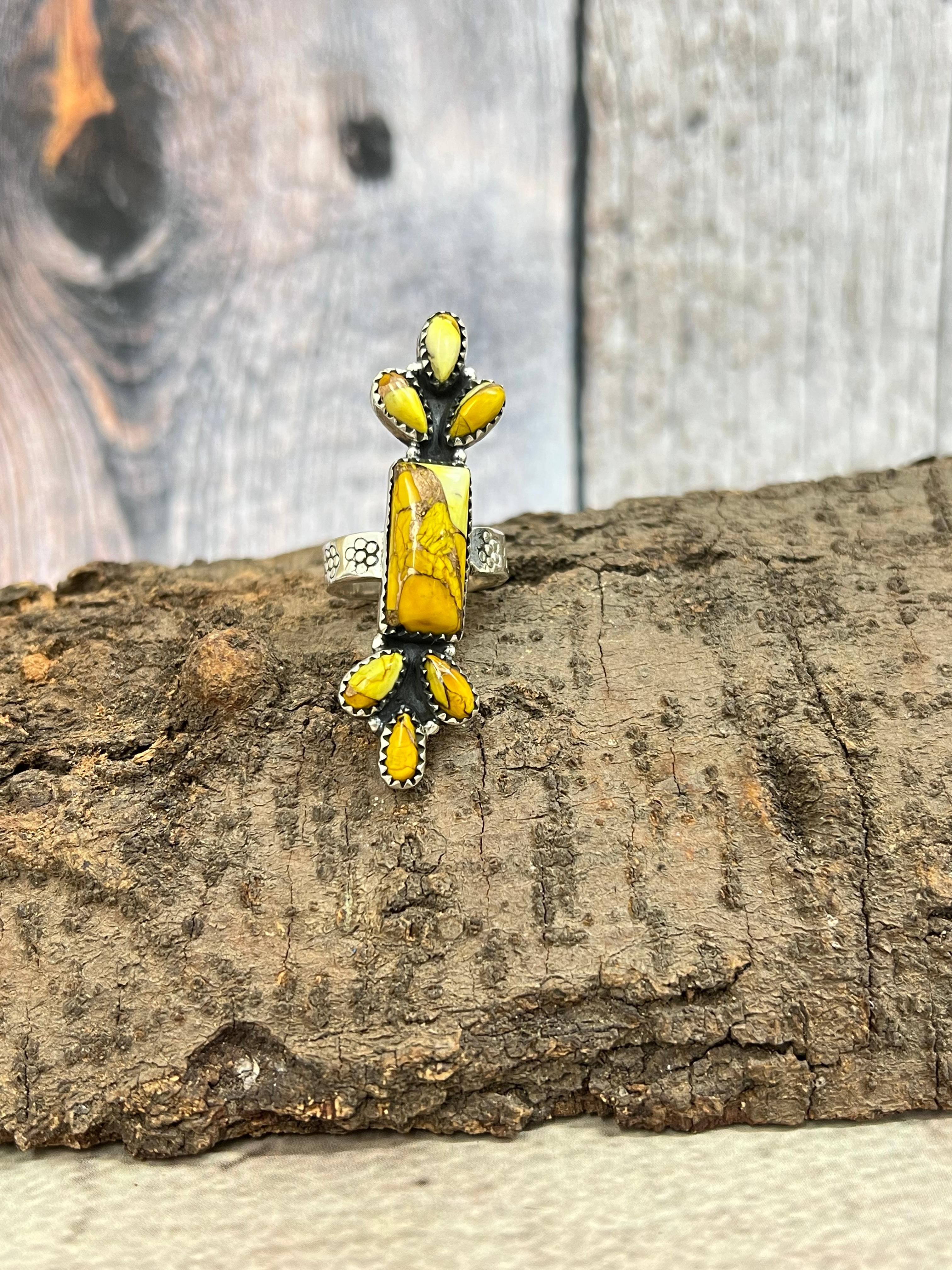 Handmade Sterling Silver Honey Dahlia Adjustable Ring with Signed Nizhoni