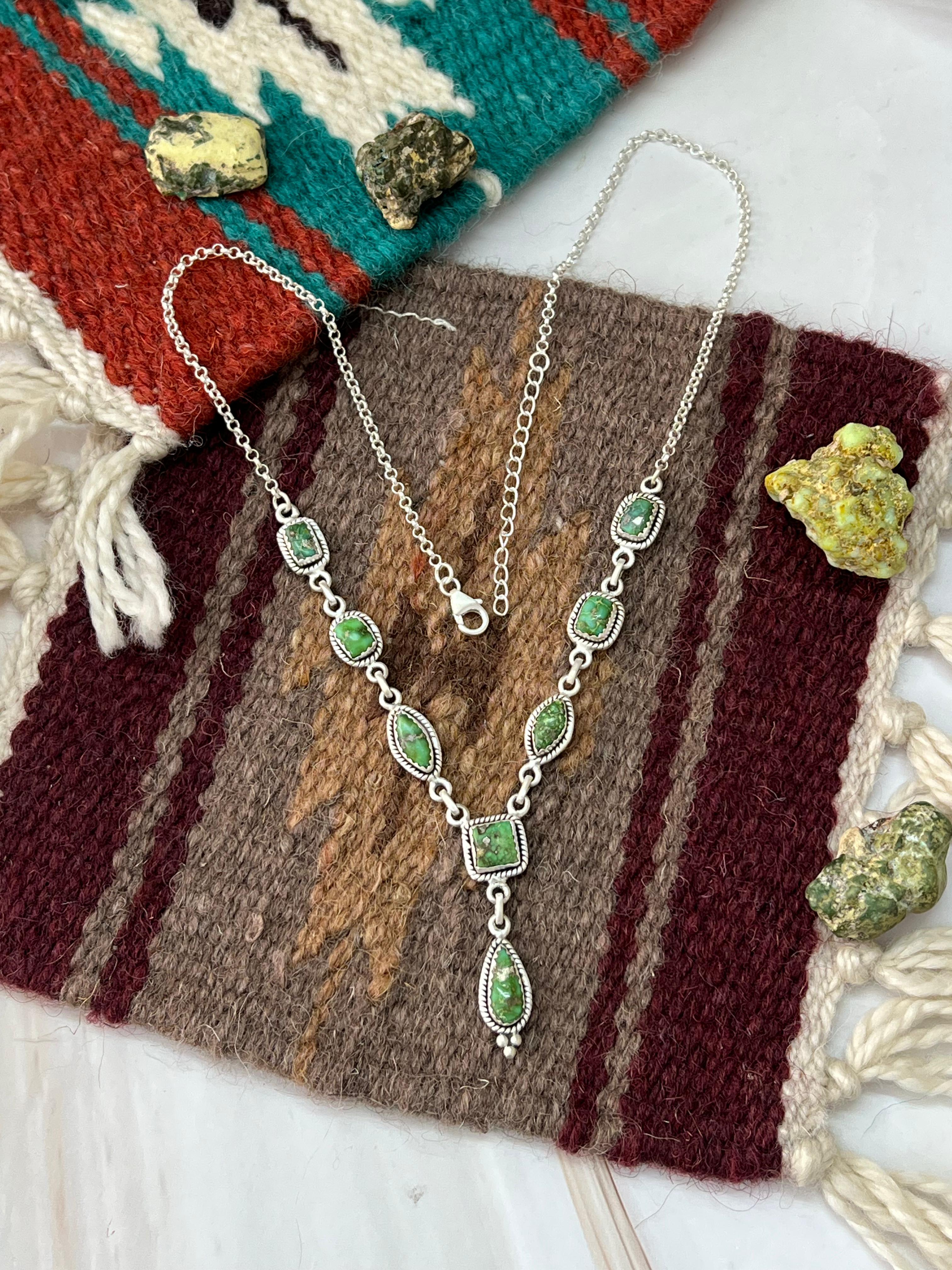 Handmade Sterling Silver Sonoran Mountain Turquoise Necklace with Signed Nizhoni