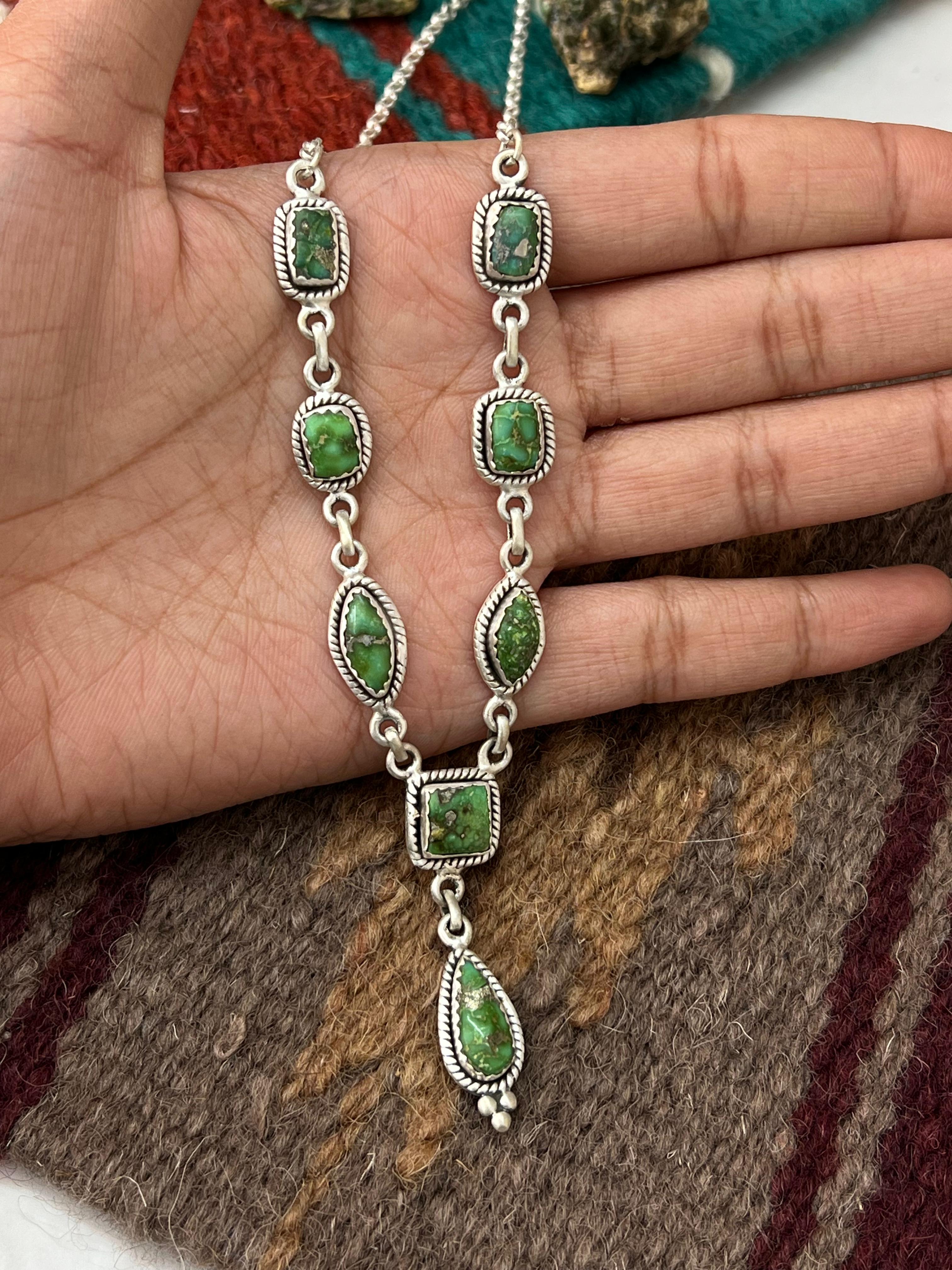 Handmade Sterling Silver Sonoran Mountain Turquoise Necklace with Signed Nizhoni