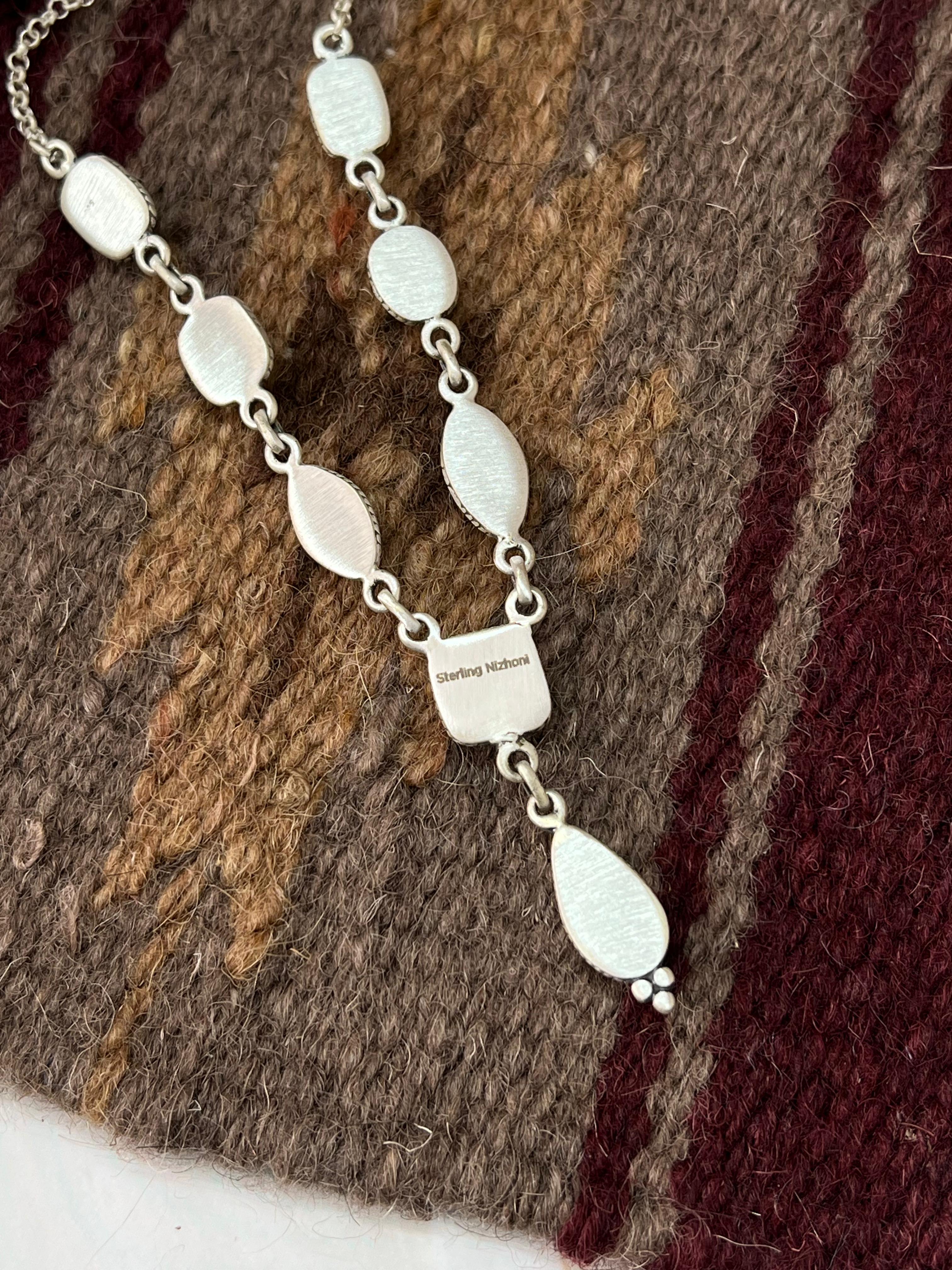 Handmade Sterling Silver Sonoran Mountain Turquoise Necklace with Signed Nizhoni