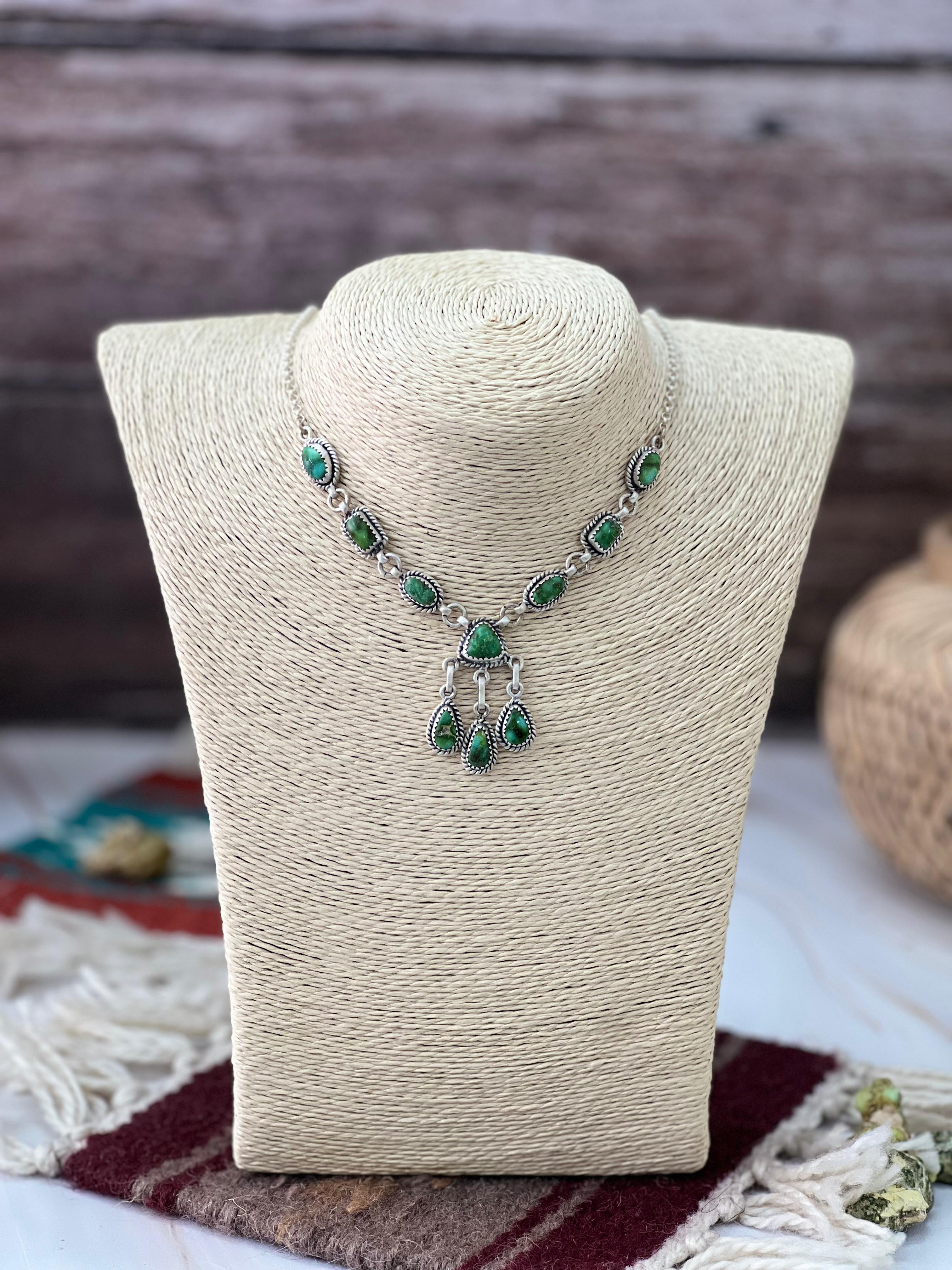 Handmade Sterling Silver Sonoran Mountain Turquoise Necklace with Signed Nizhoni