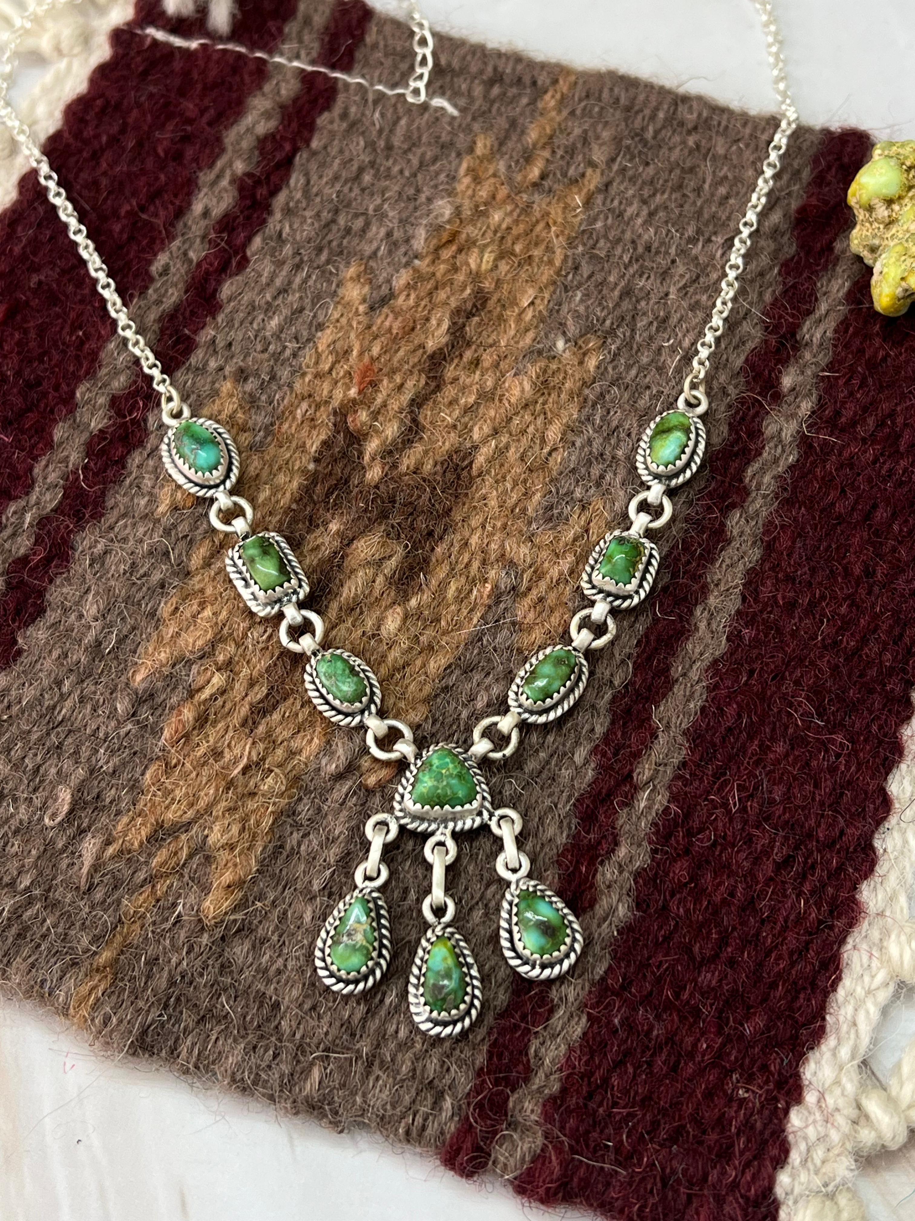 Handmade Sterling Silver Sonoran Mountain Turquoise Necklace with Signed Nizhoni