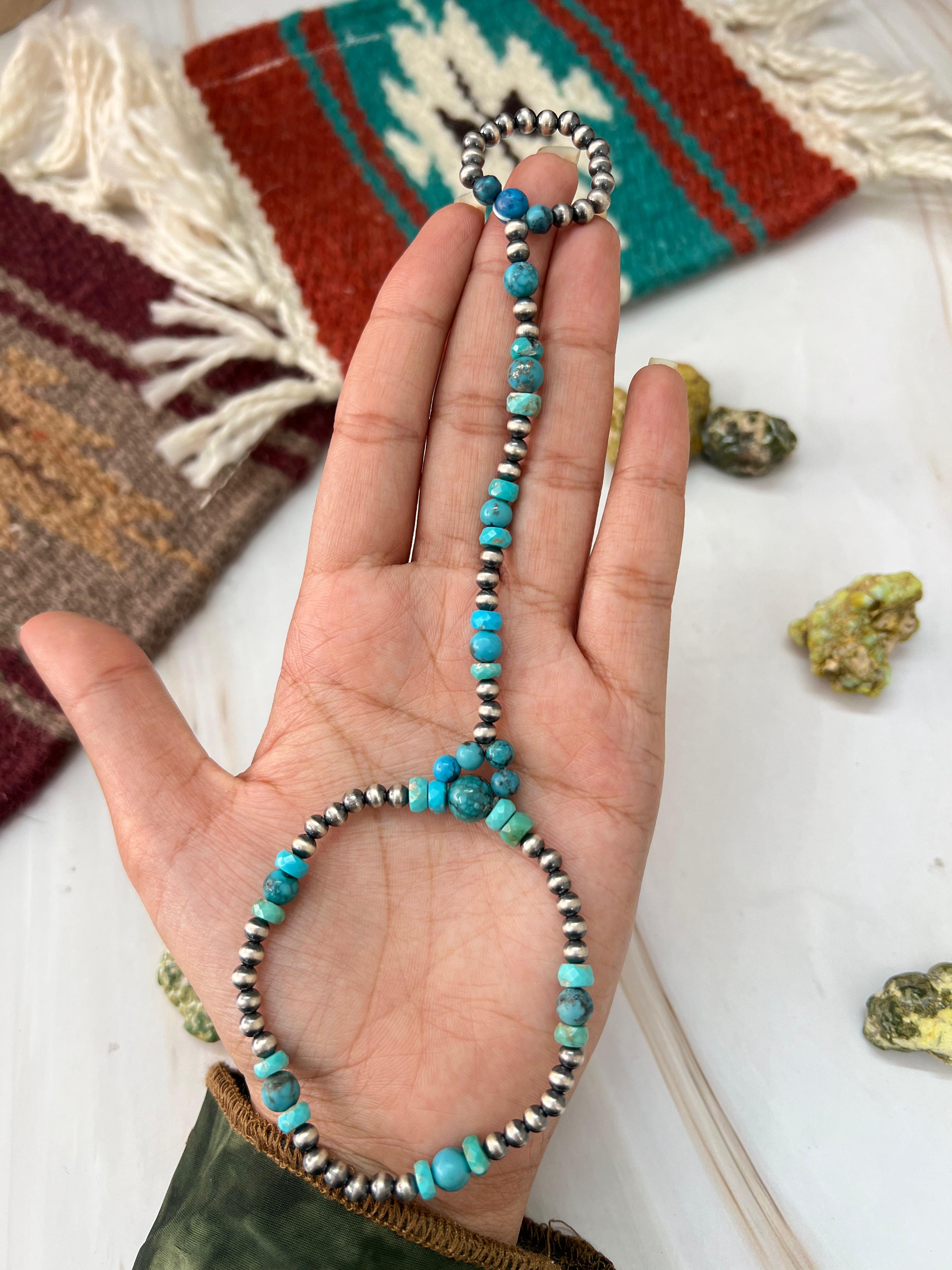 Handmade Sterling Silver Kingman Turquoise Beaded Hand Harness