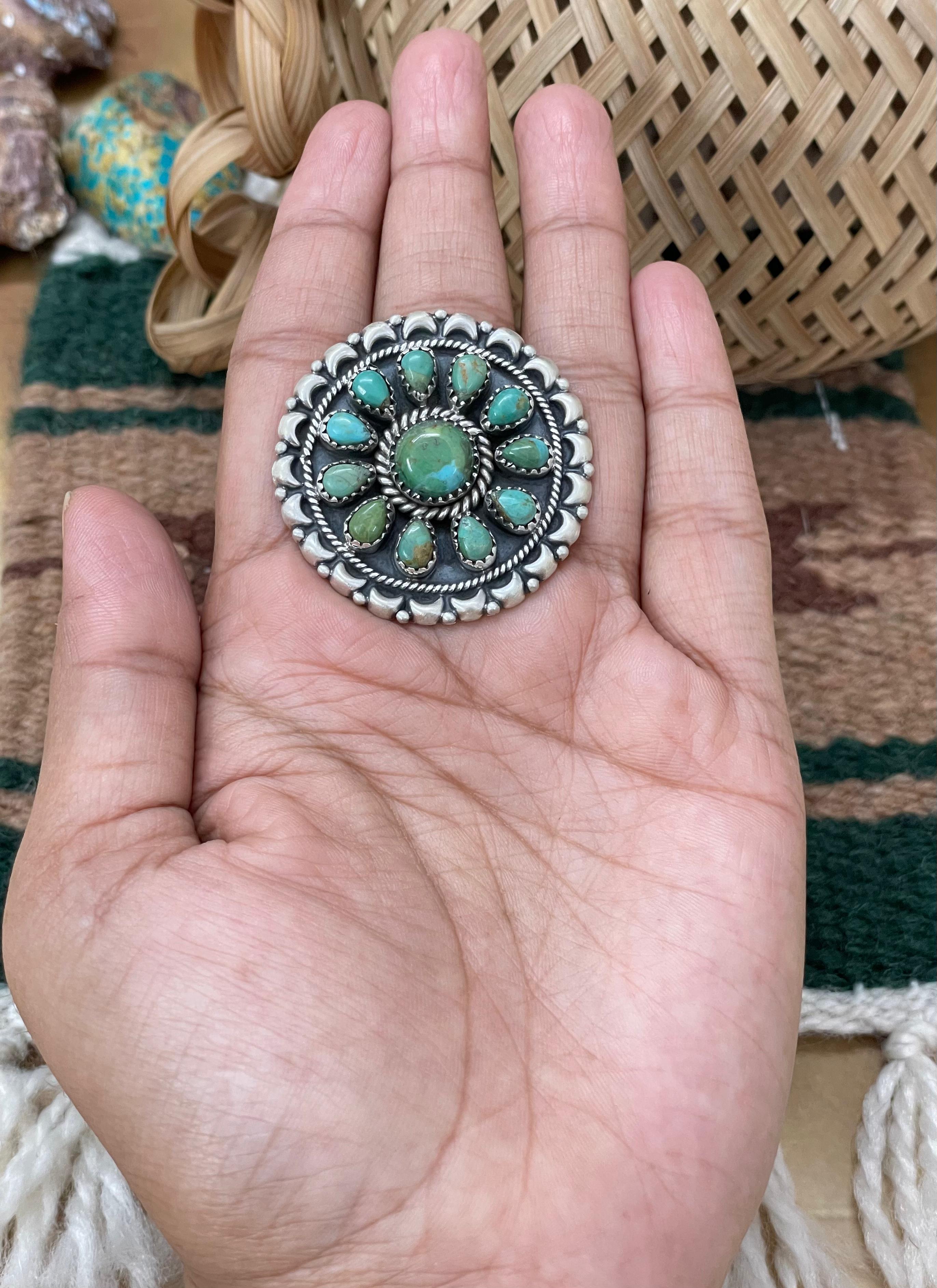 Handmade Sterling Silver Kingman Turquoise Adjustable Rings with Signed Nizhoni