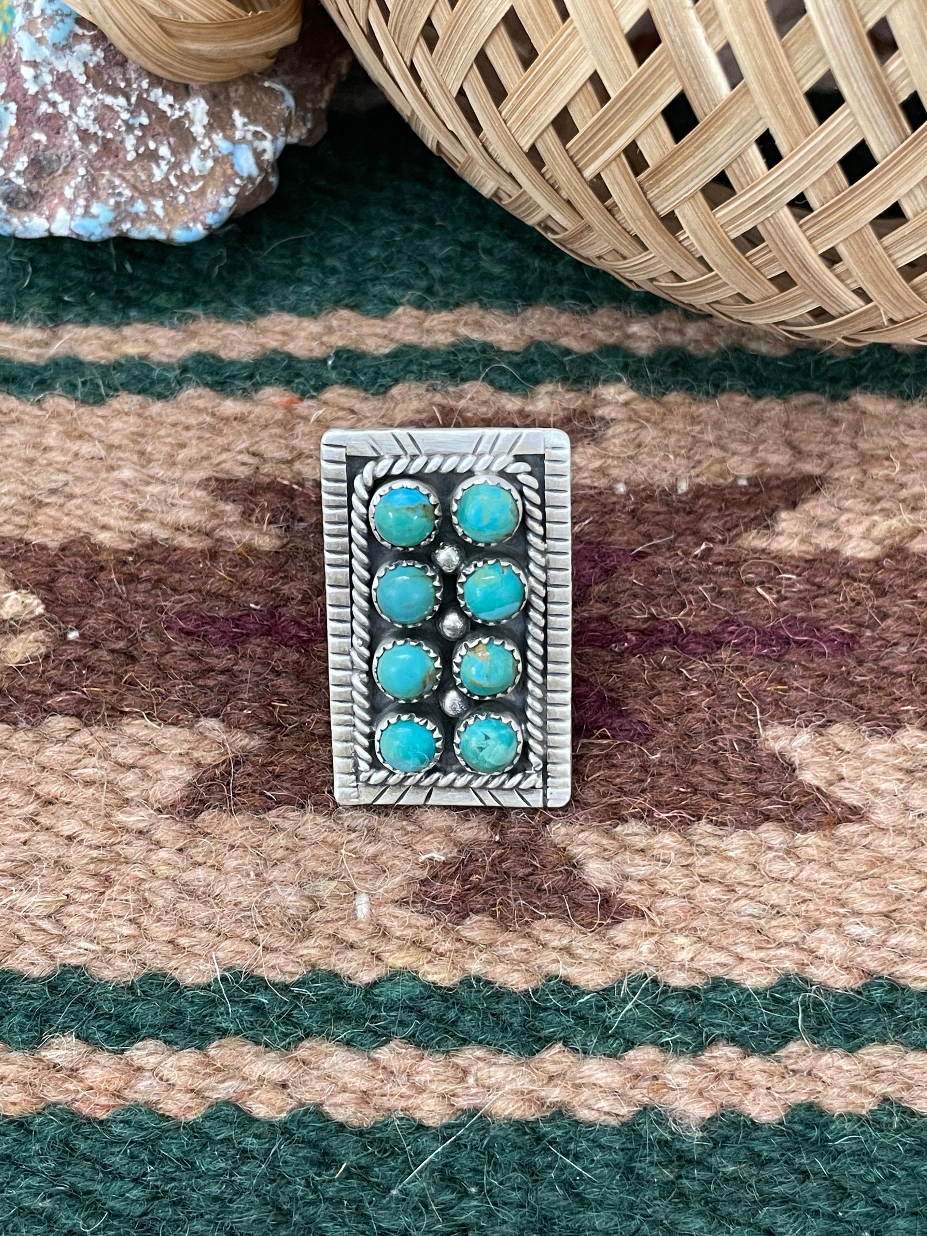 Handmade Sterling Silver Kingman Turquoise Adjustable Rings with Signed Nizhoni