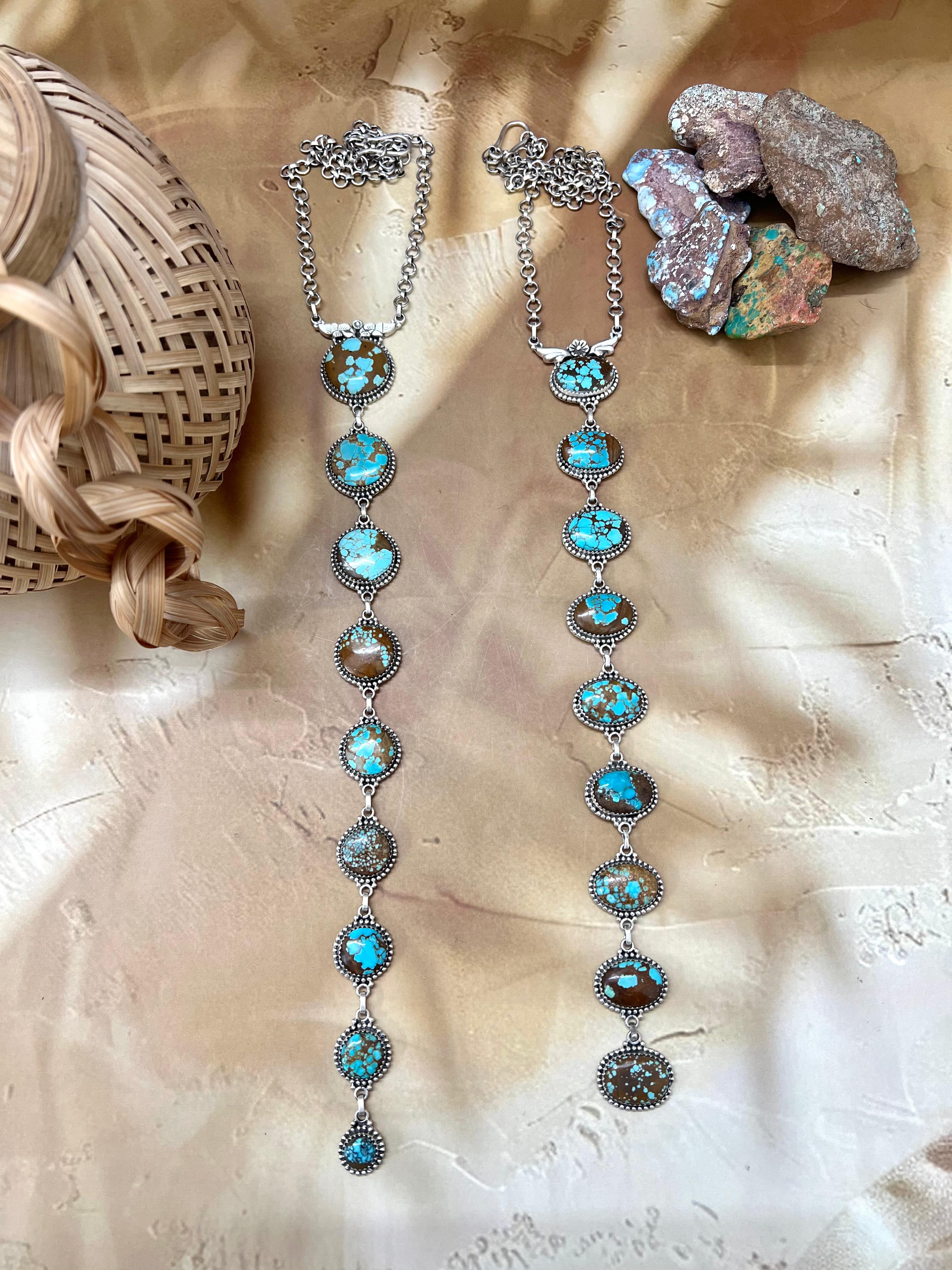 Handmade Sterling Silver Number 8 Turquoise Necklace with Signed Nizhoni