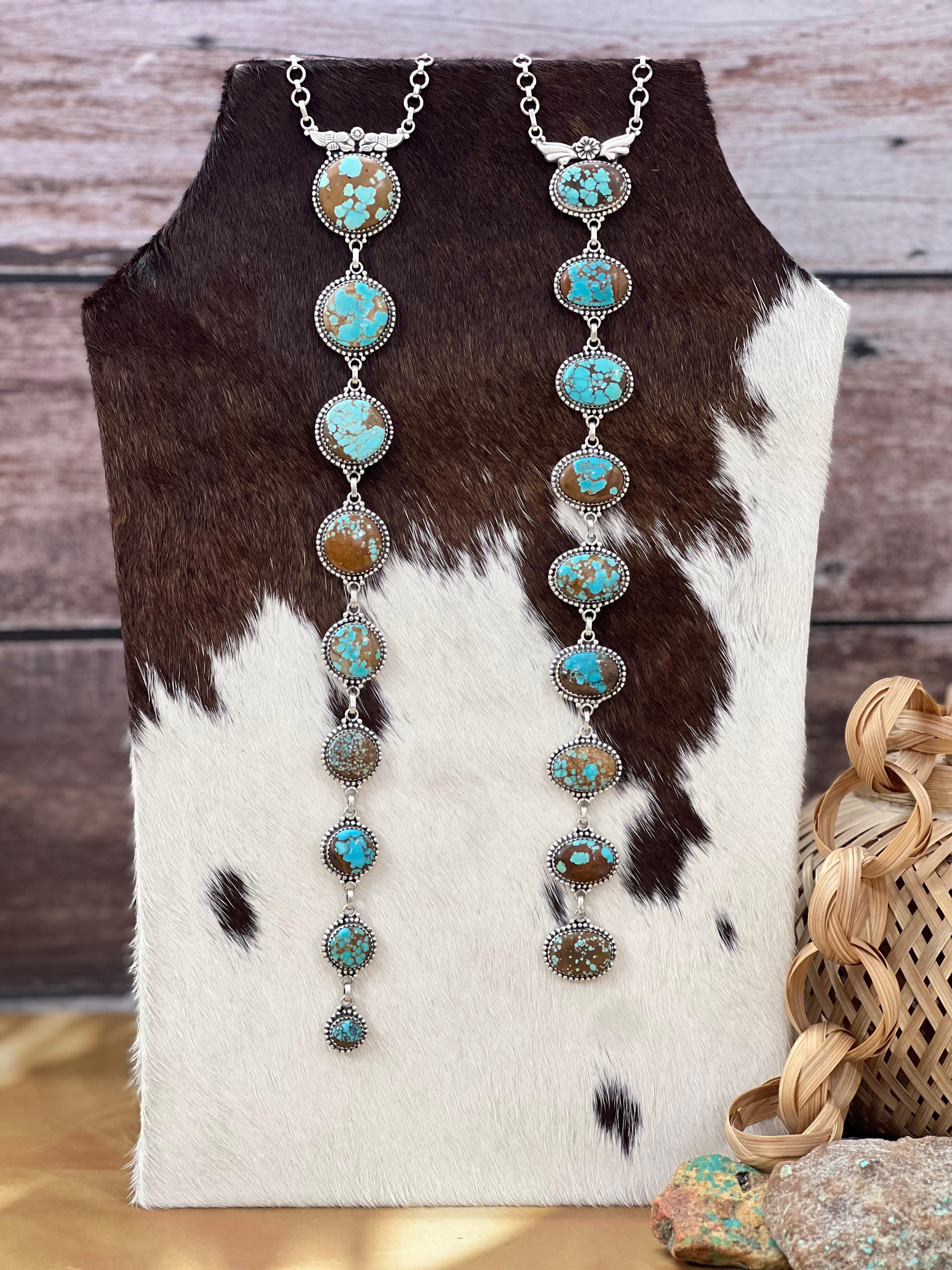 Handmade Sterling Silver Number 8 Turquoise Necklace with Signed Nizhoni