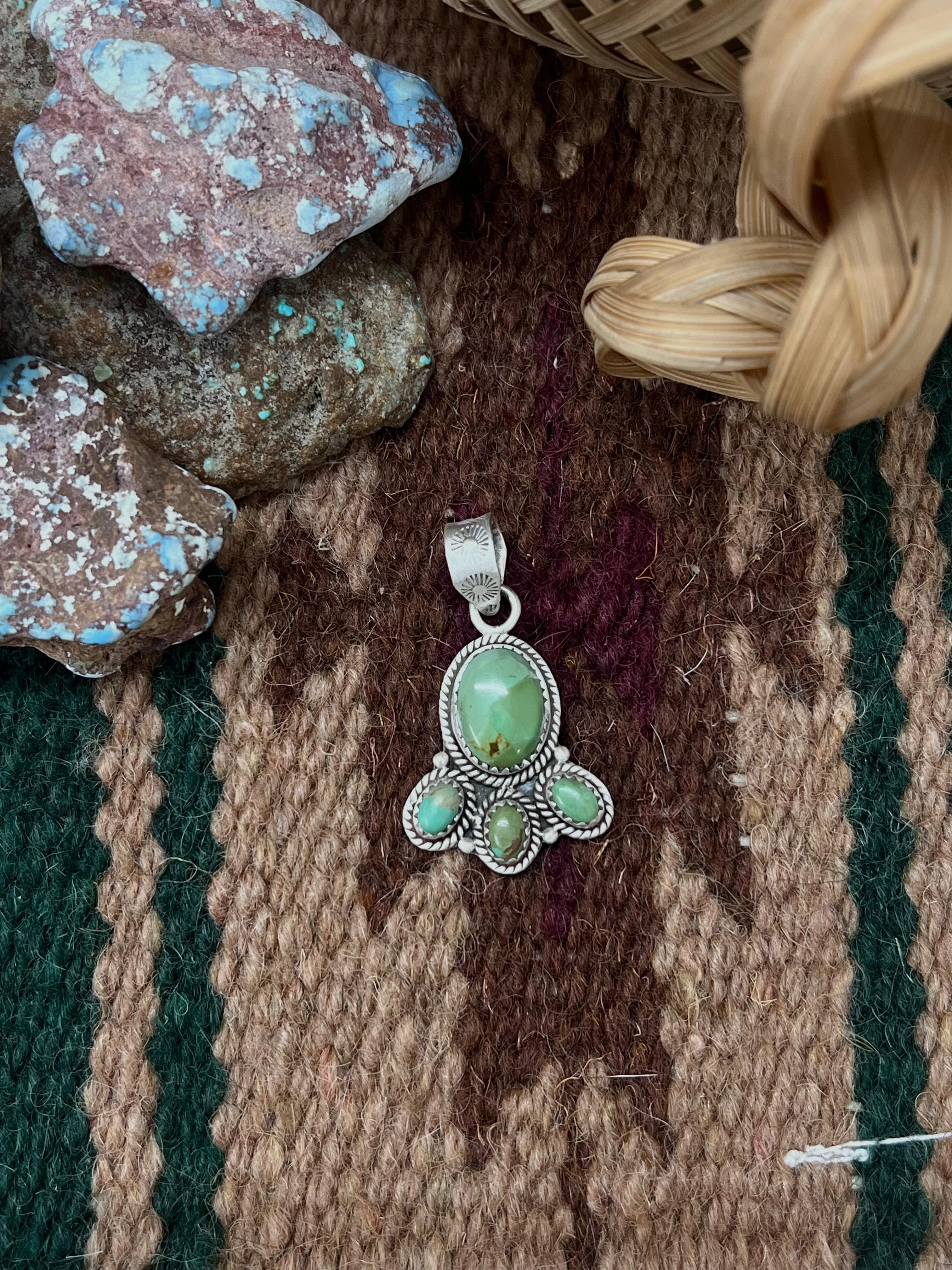 Handmade Sterling Silver Kingman Turquoise Pendant with Signed Nizhoni (9)