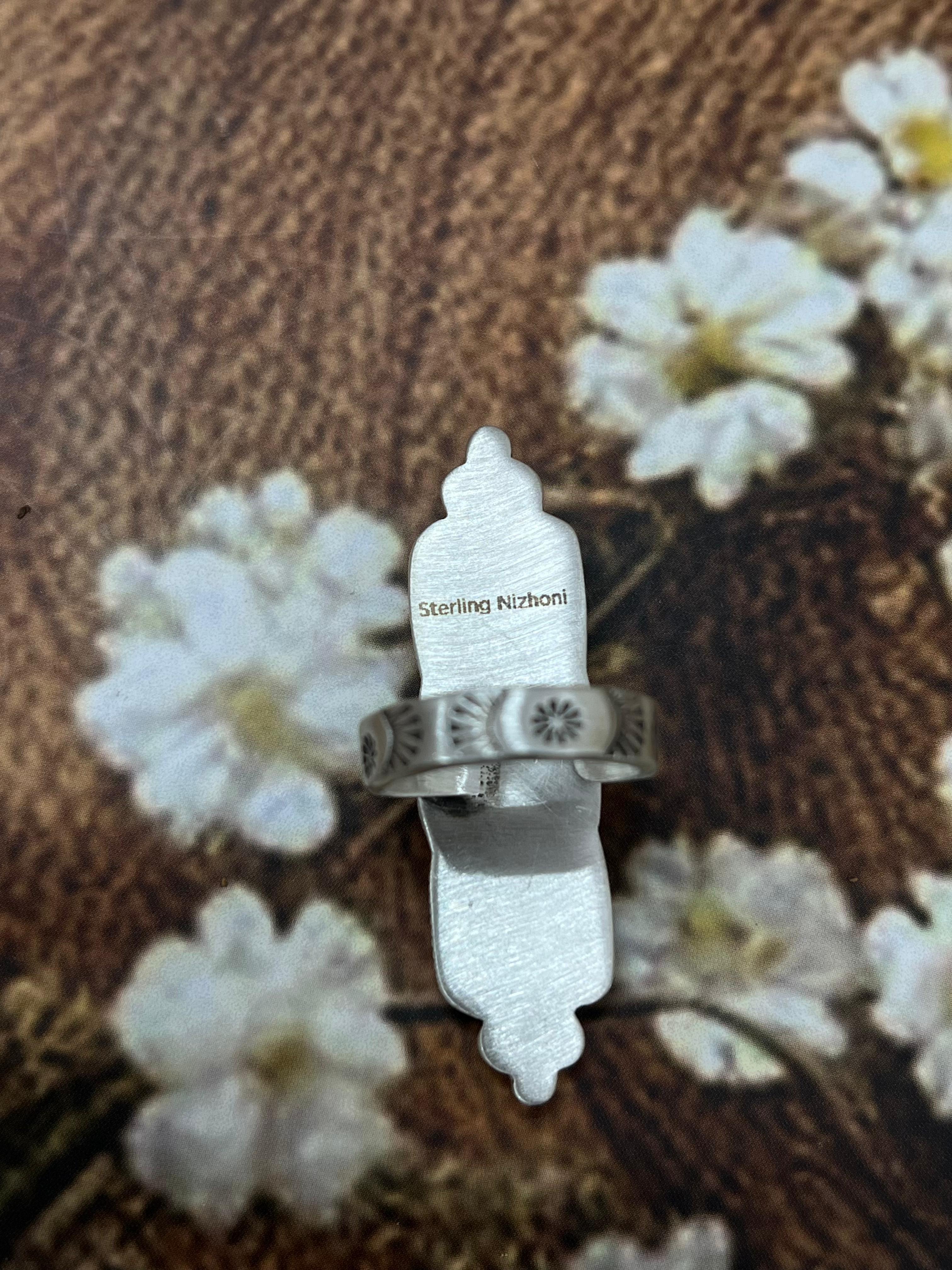 Handmade Sterling Silver Old Stock Royston Turquoise Adjustable Rings with Signed Nizhoni