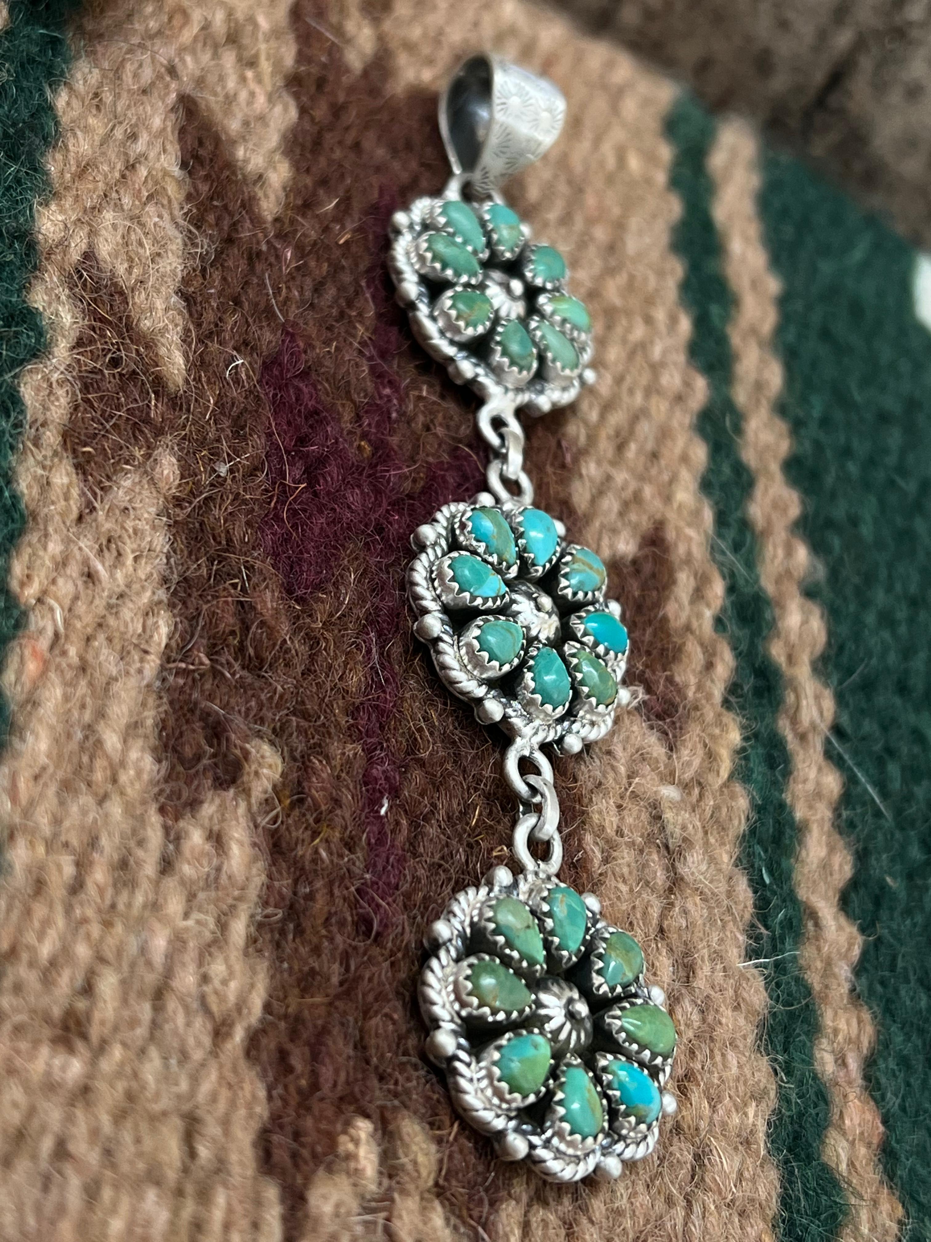 Handmade Sterling Silver Kingman Turquoise Pendant with Signed Nizhoni