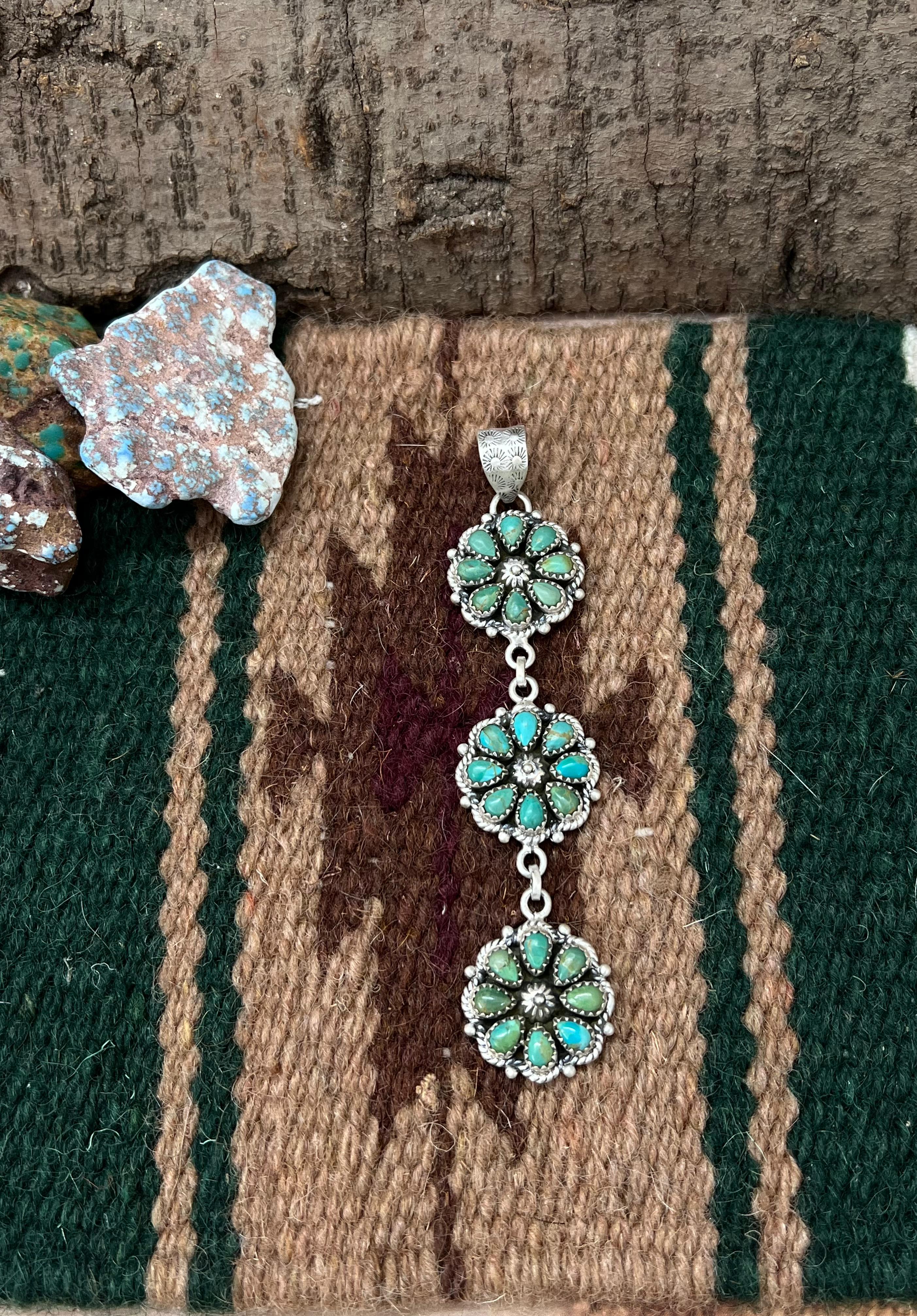 Handmade Sterling Silver Kingman Turquoise Pendant with Signed Nizhoni