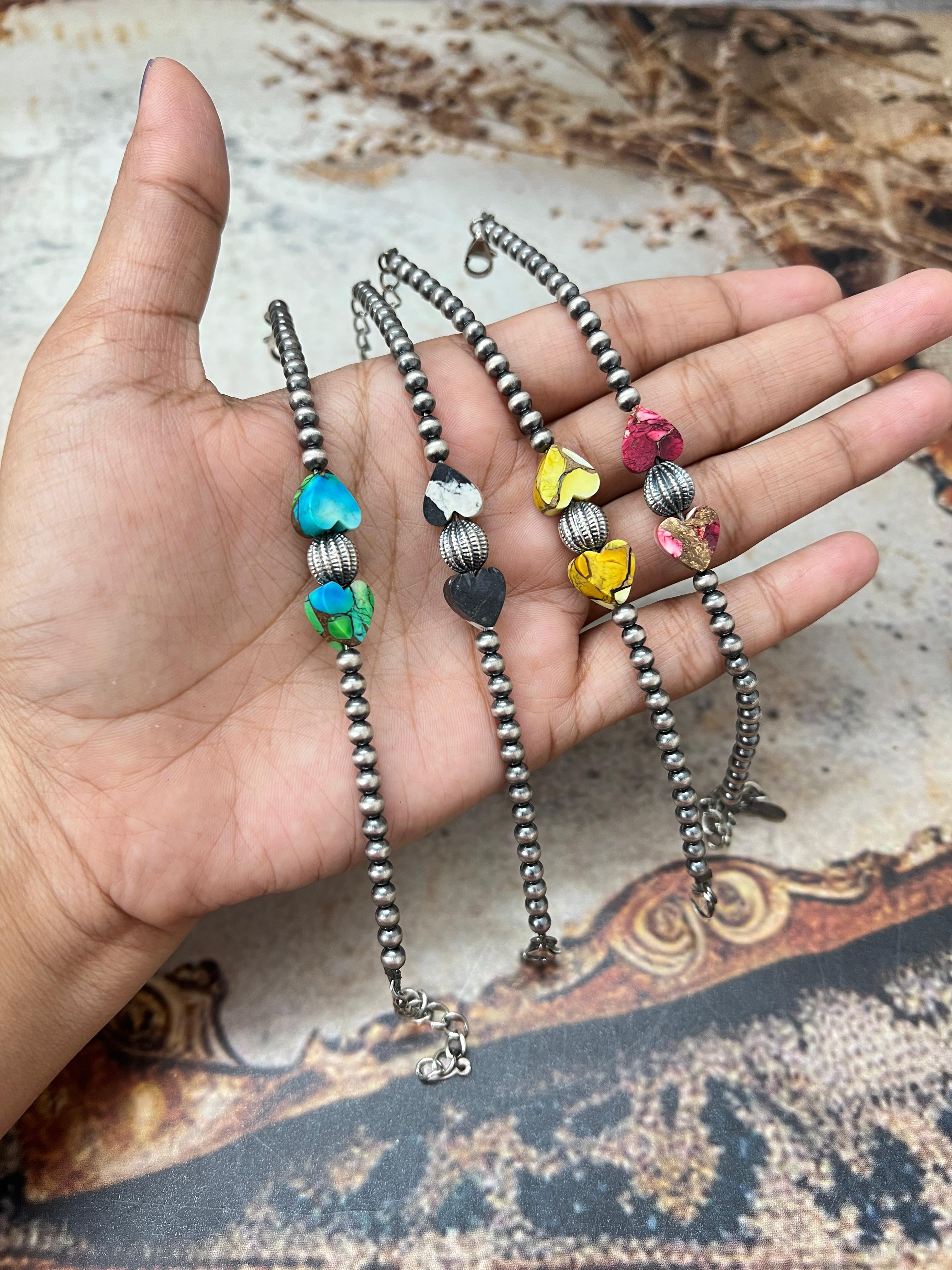 Handmade Sterling Silver Multi Stone Bracelet with Signed Nizhoni