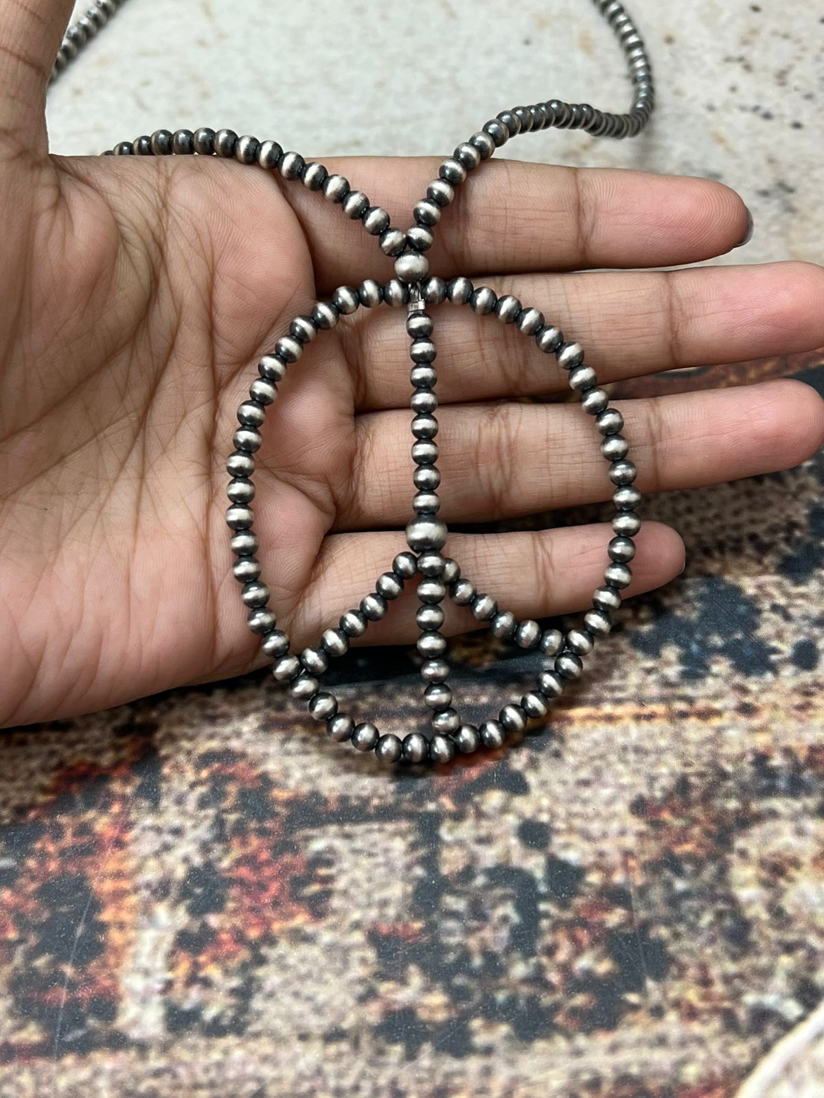 Handmade Sterling Silver PEACE SIGN Beaded Necklace "Signed Nizhoni"