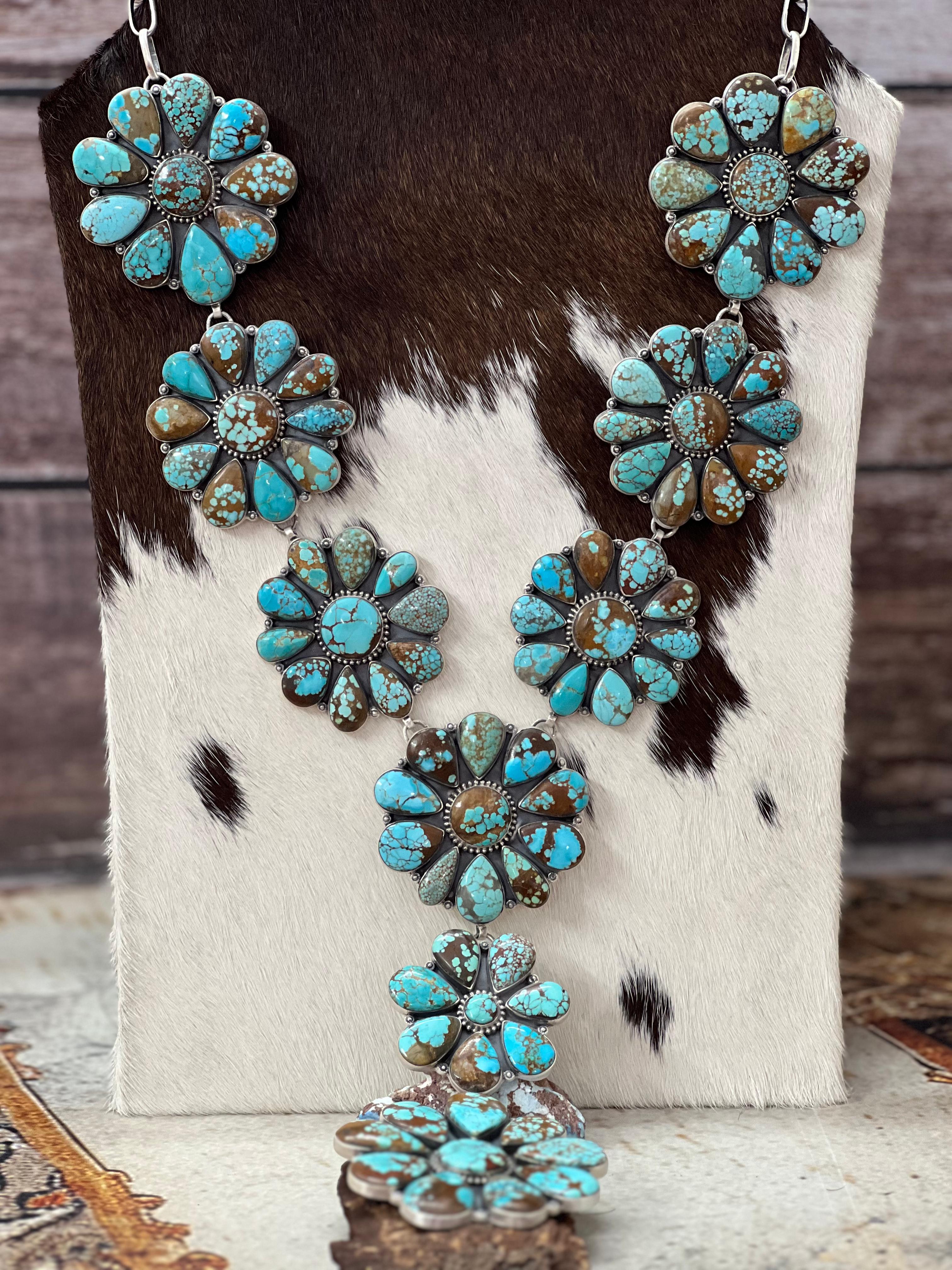 Handmade Sterling Silver Number 8 Turquoise Necklace with Signed Nizhoni