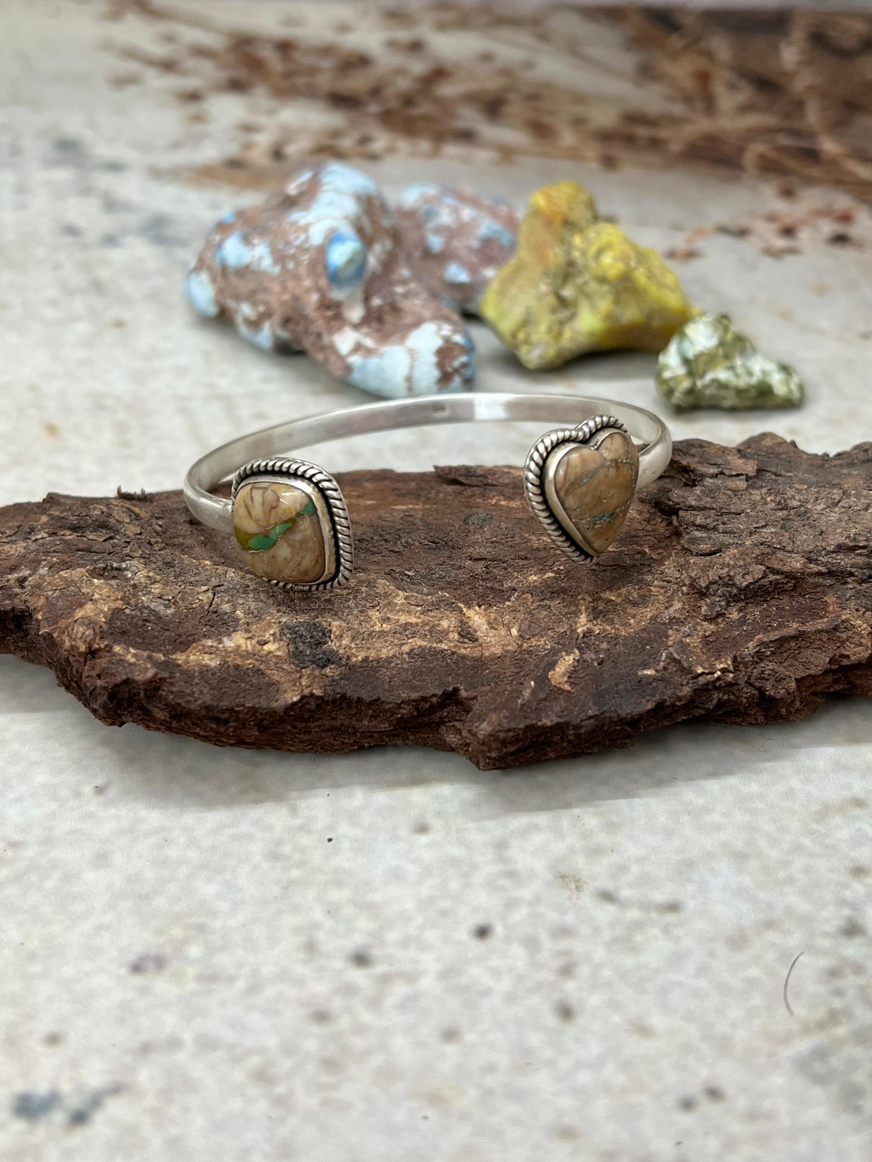 Handmade Sterling Silver Royston Ribbon Turquoise Bracelet with Signed Nizhoni