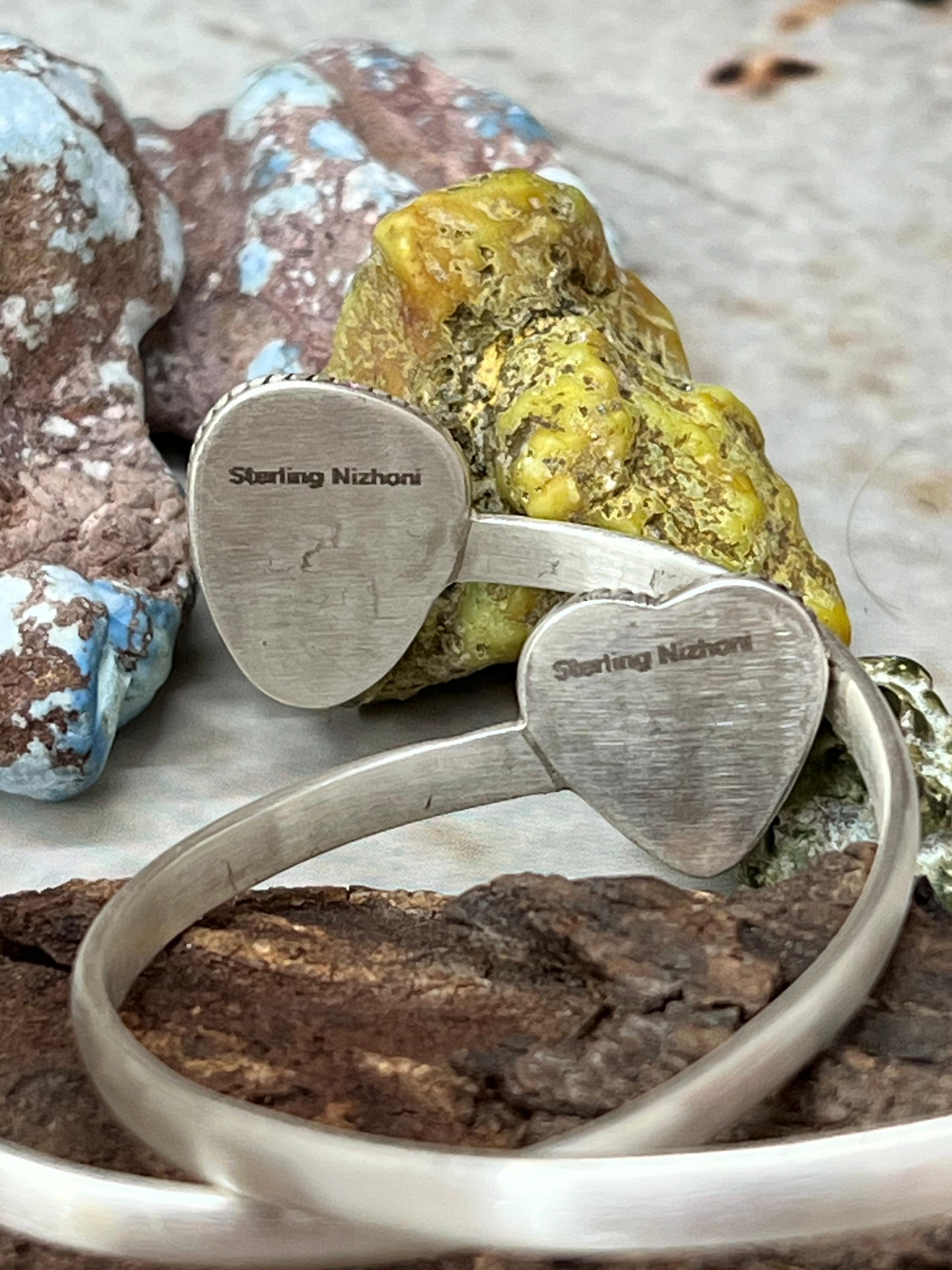 Handmade Sterling Silver Royston Ribbon Turquoise Bracelet with Signed Nizhoni