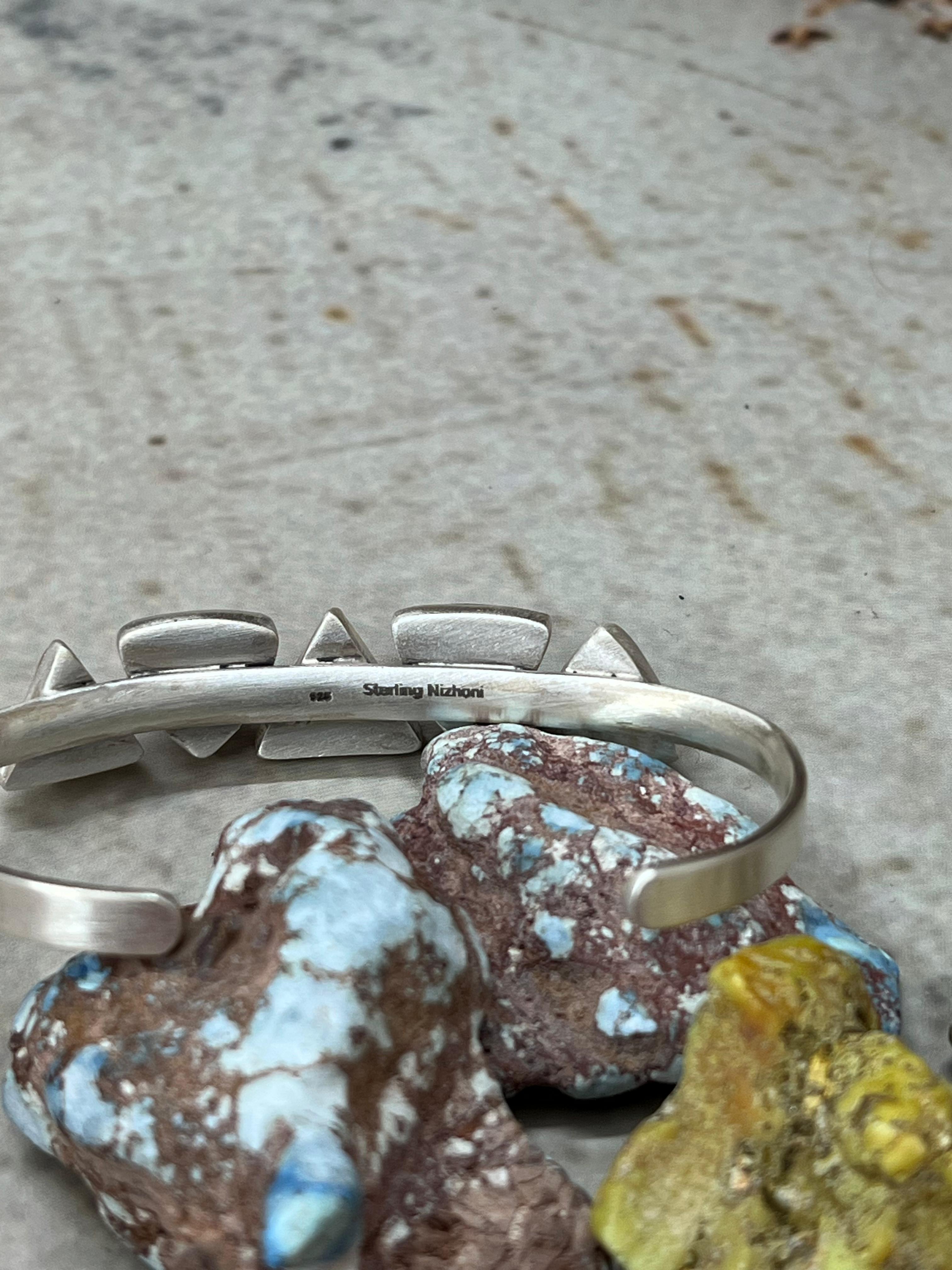 Handmade Sterling Silver Royston Ribbon Turquoise Bracelet with Signed Nizhoni