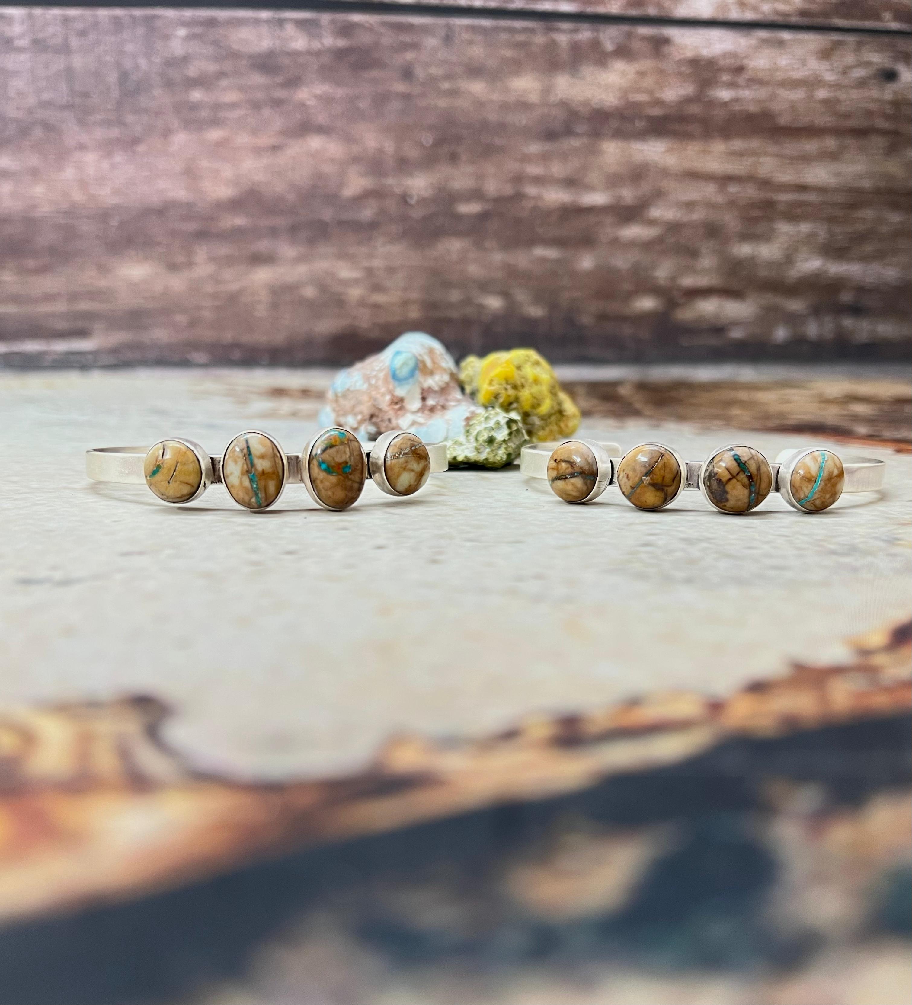 Handmade Sterling Silver Royston Ribbon Turquoise Bracelet with Signed Nizhoni