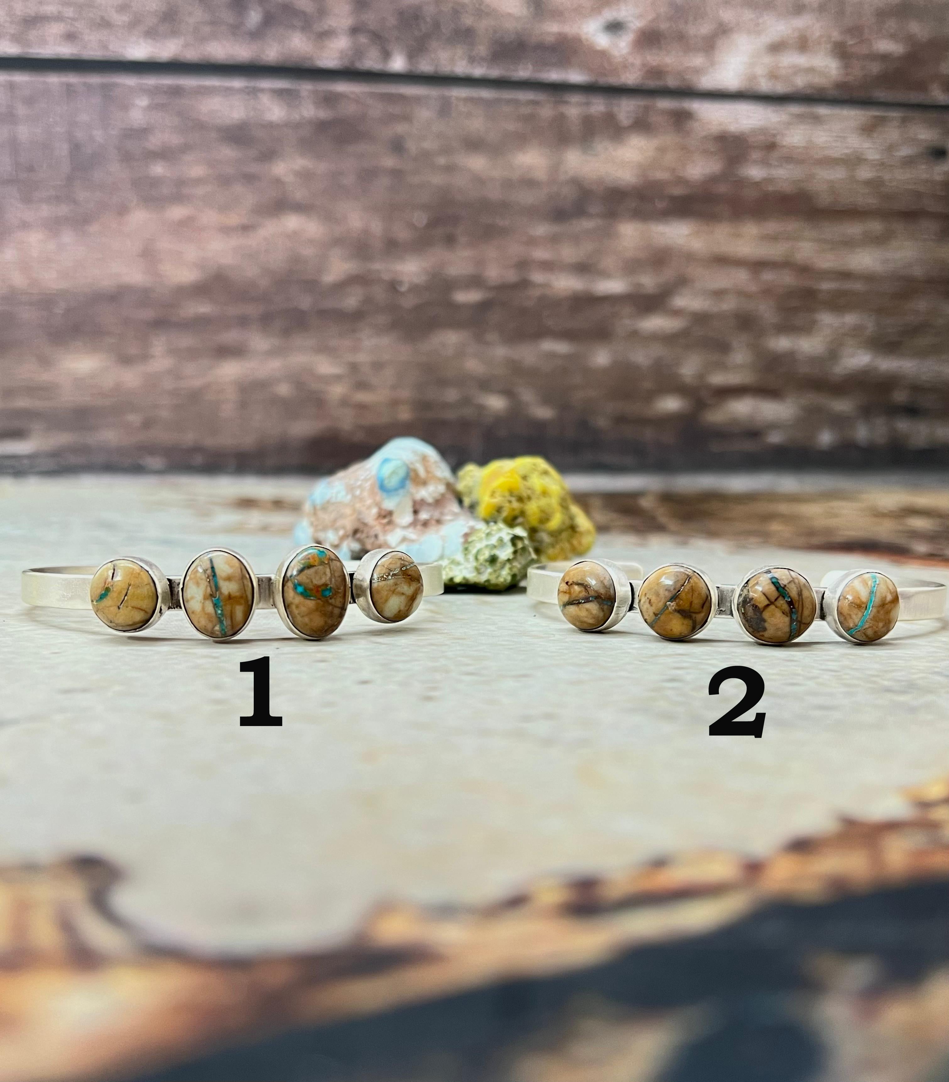 Handmade Sterling Silver Royston Ribbon Turquoise Bracelet with Signed Nizhoni