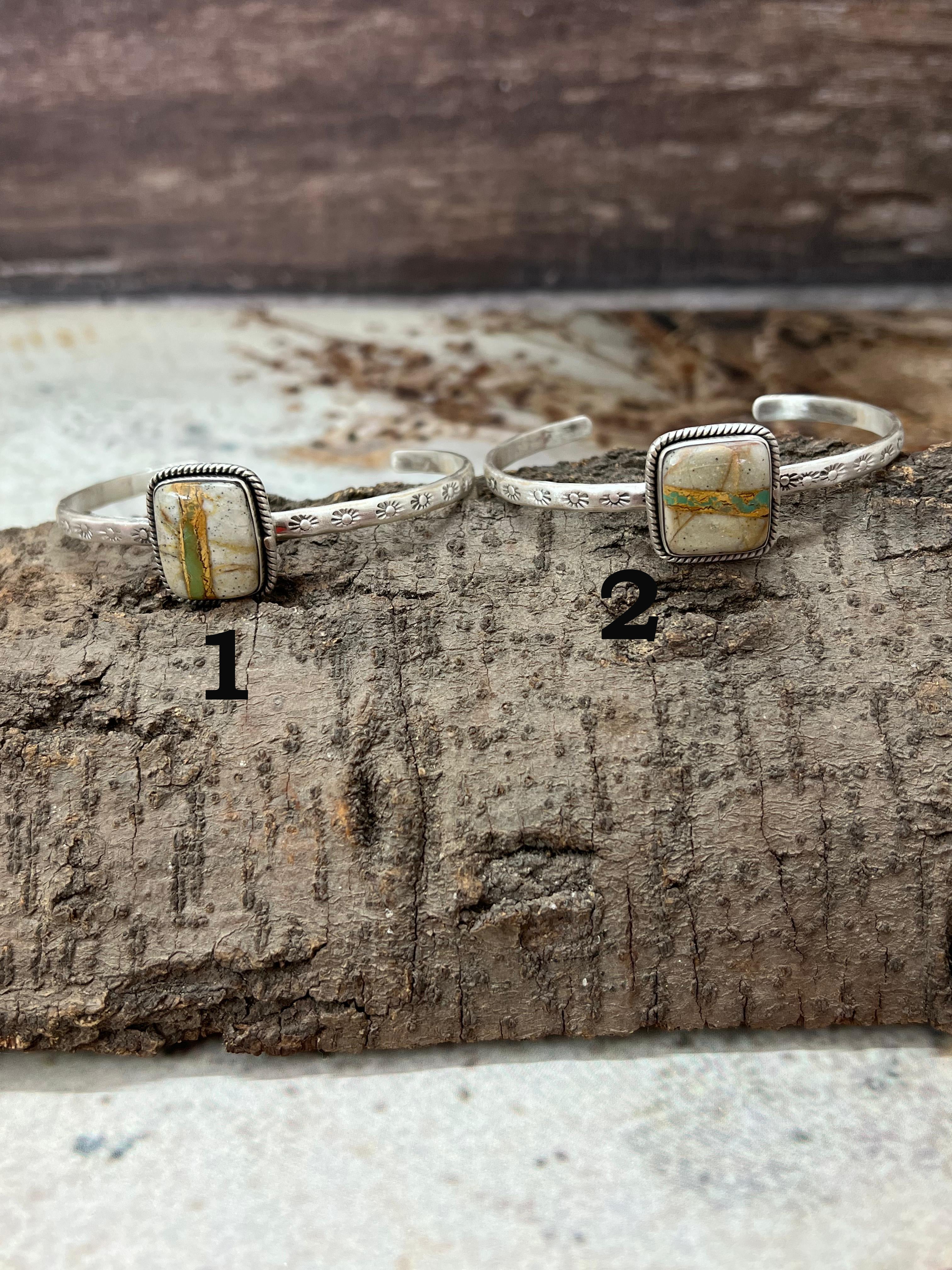 Handmade Sterling Silver Royston Ribbon Turquoise Bracelet with Signed Nizhoni